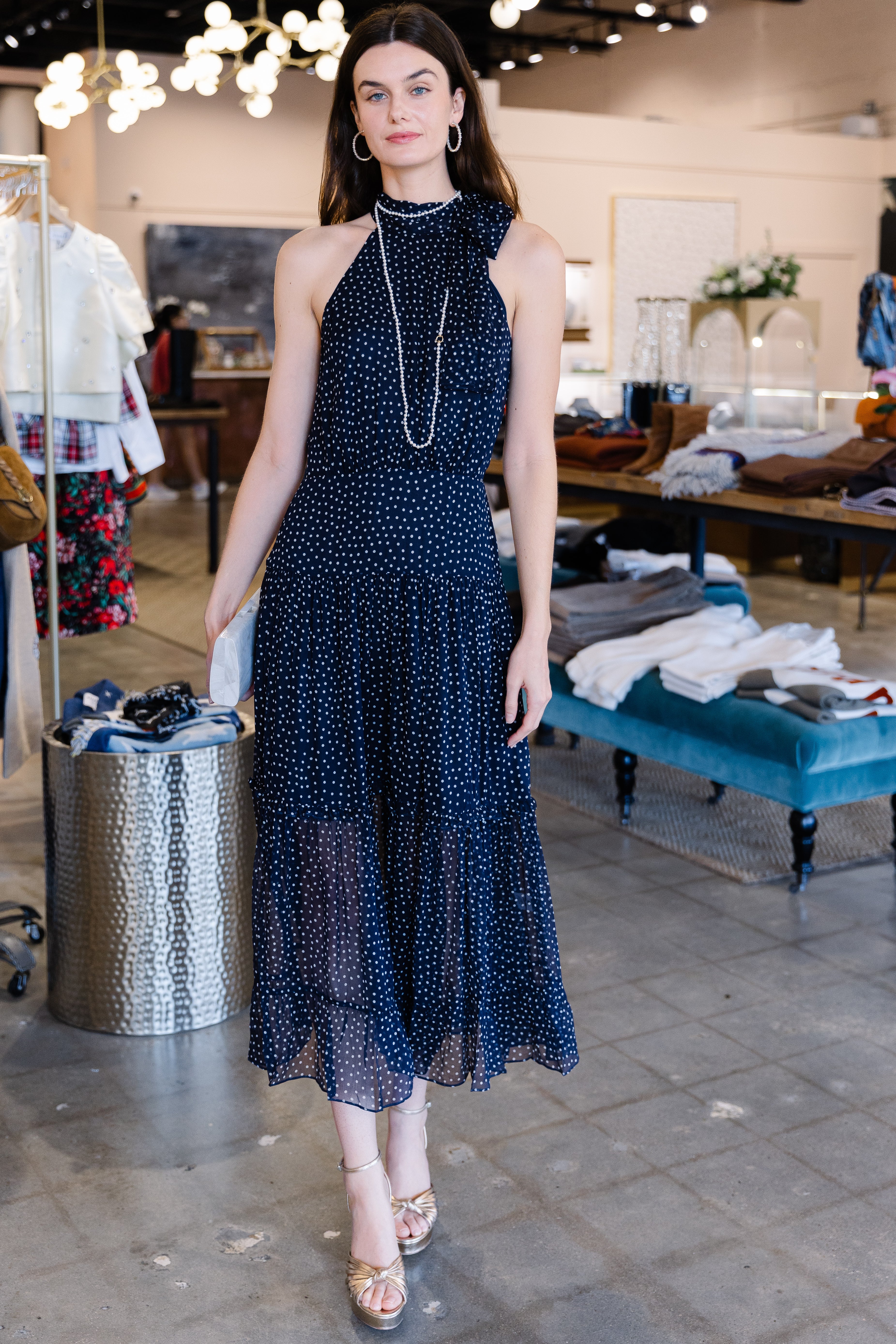 Abi Dress - Mini Polka Dot Navy