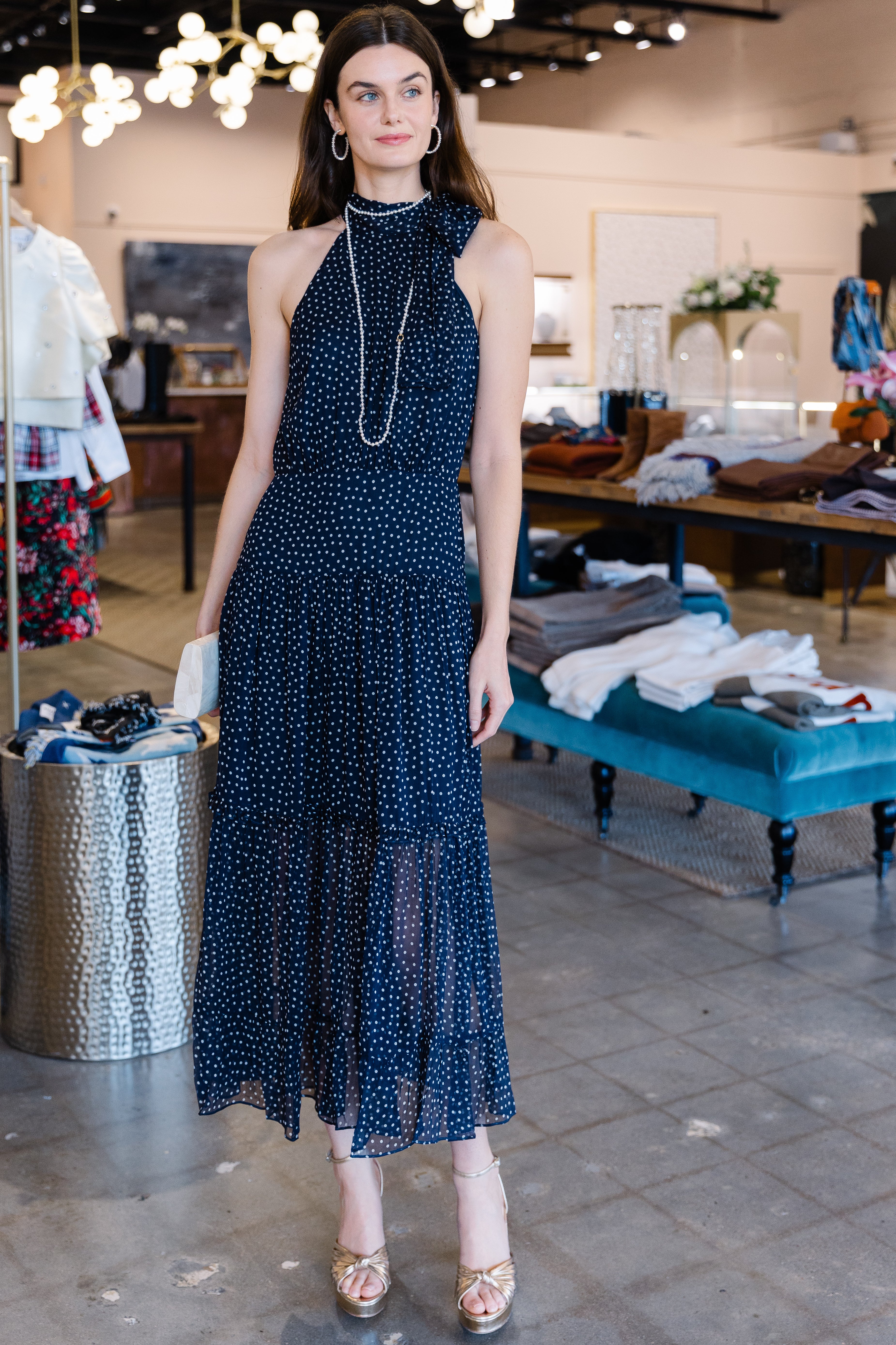 Abi Dress - Mini Polka Dot Navy