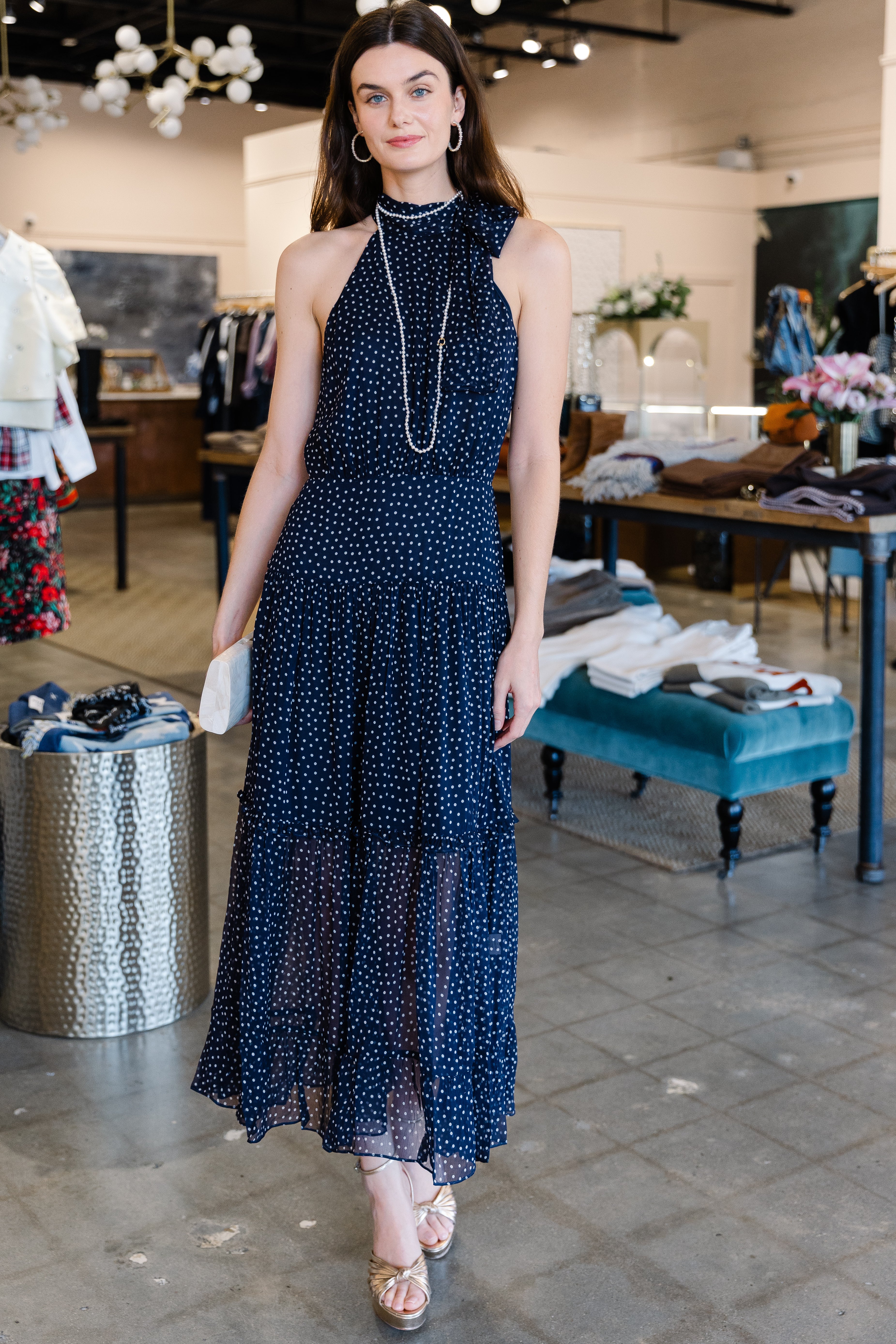 Abi Dress - Mini Polka Dot Navy