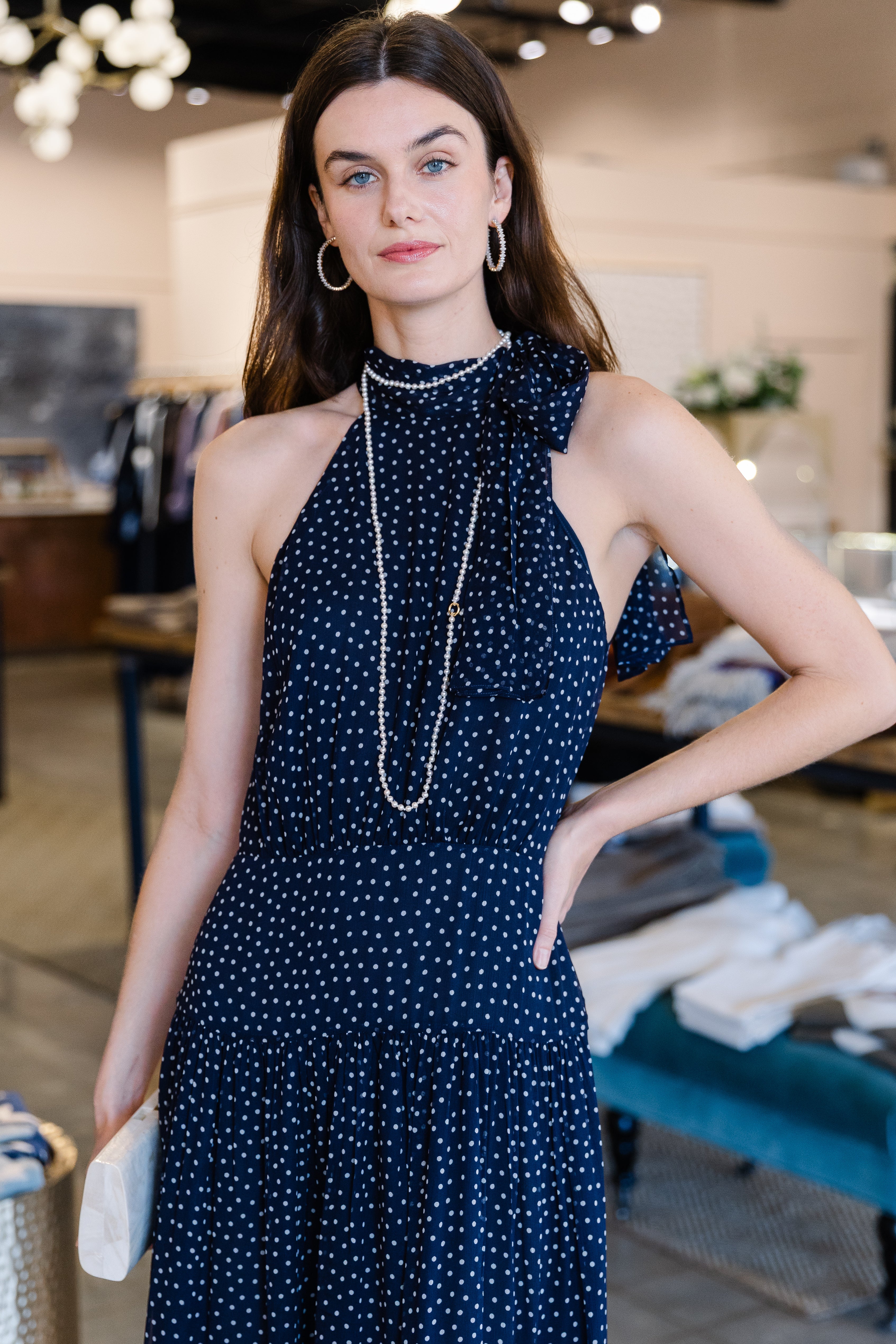 Abi Dress - Mini Polka Dot Navy
