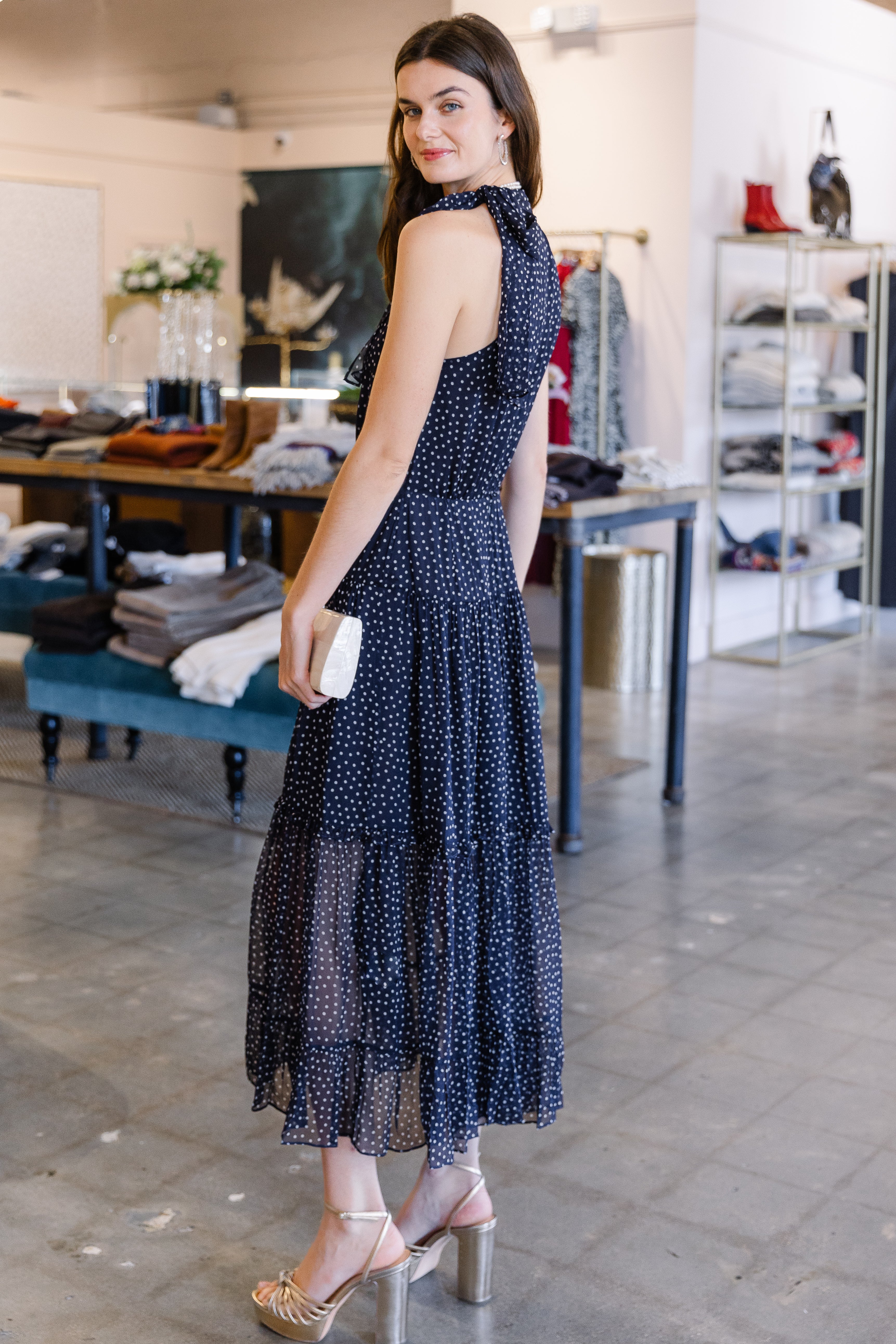 Abi Dress - Mini Polka Dot Navy