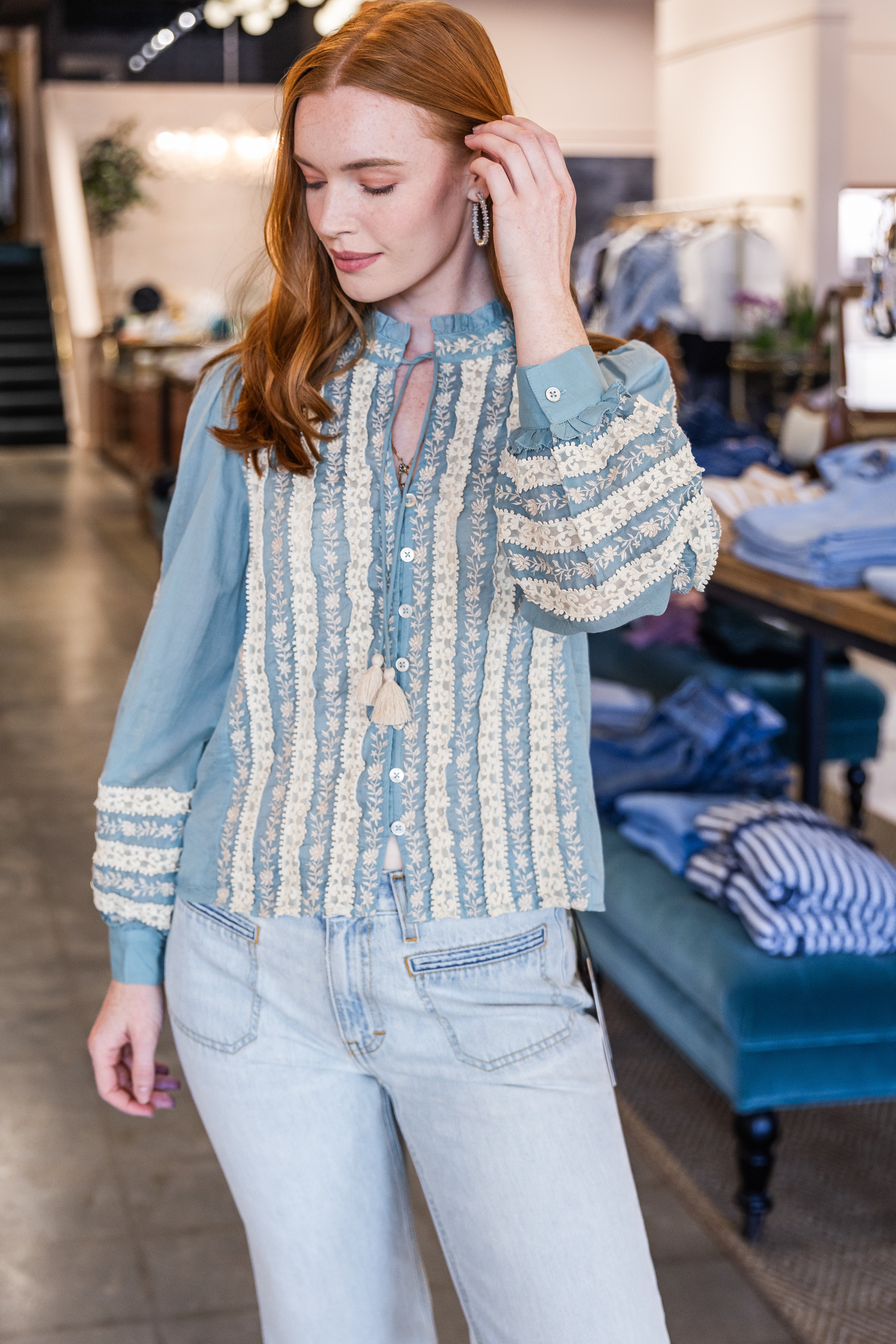 Kirsten Print Top - Sky