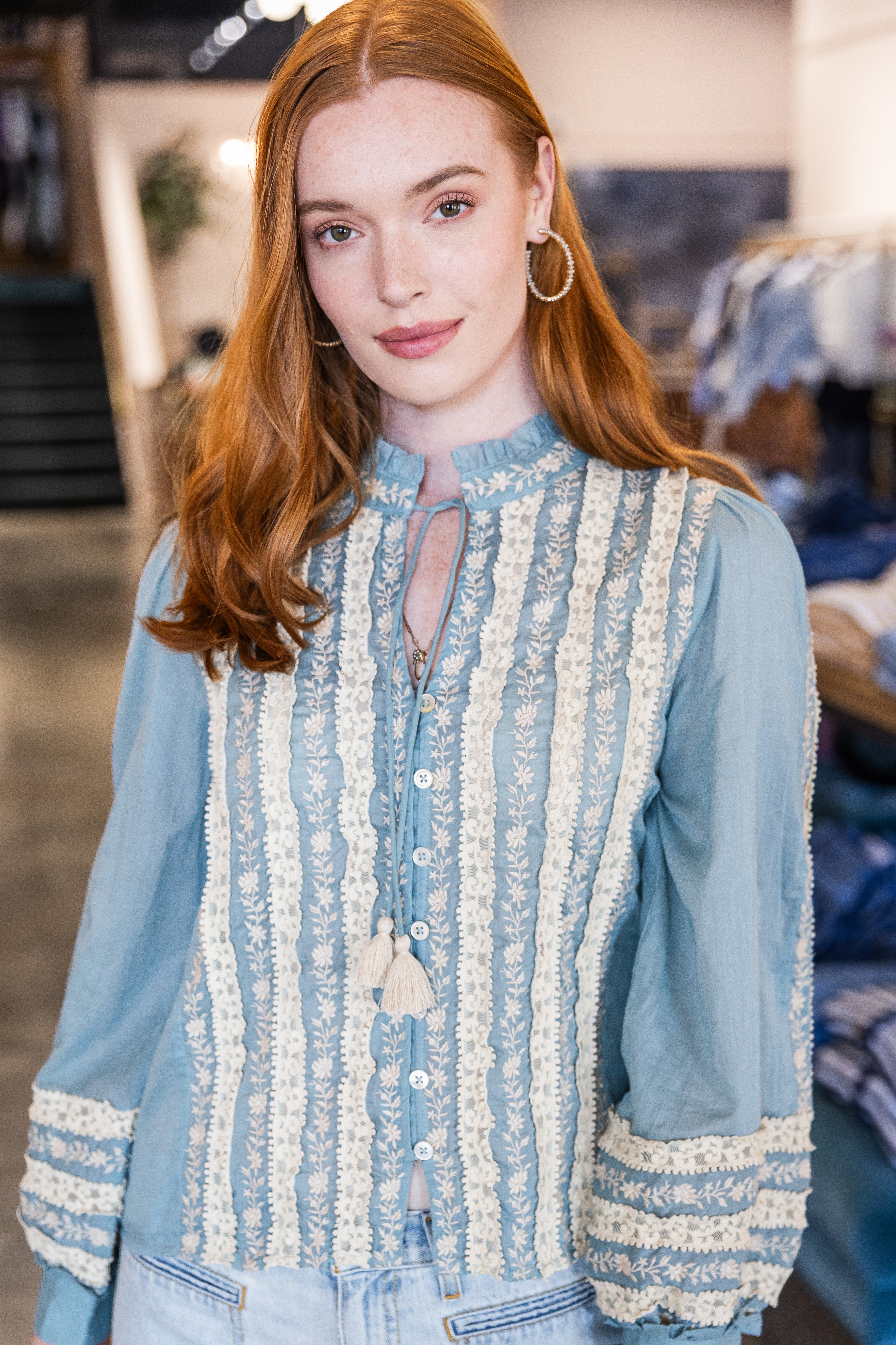 Kirsten Print Top - Sky