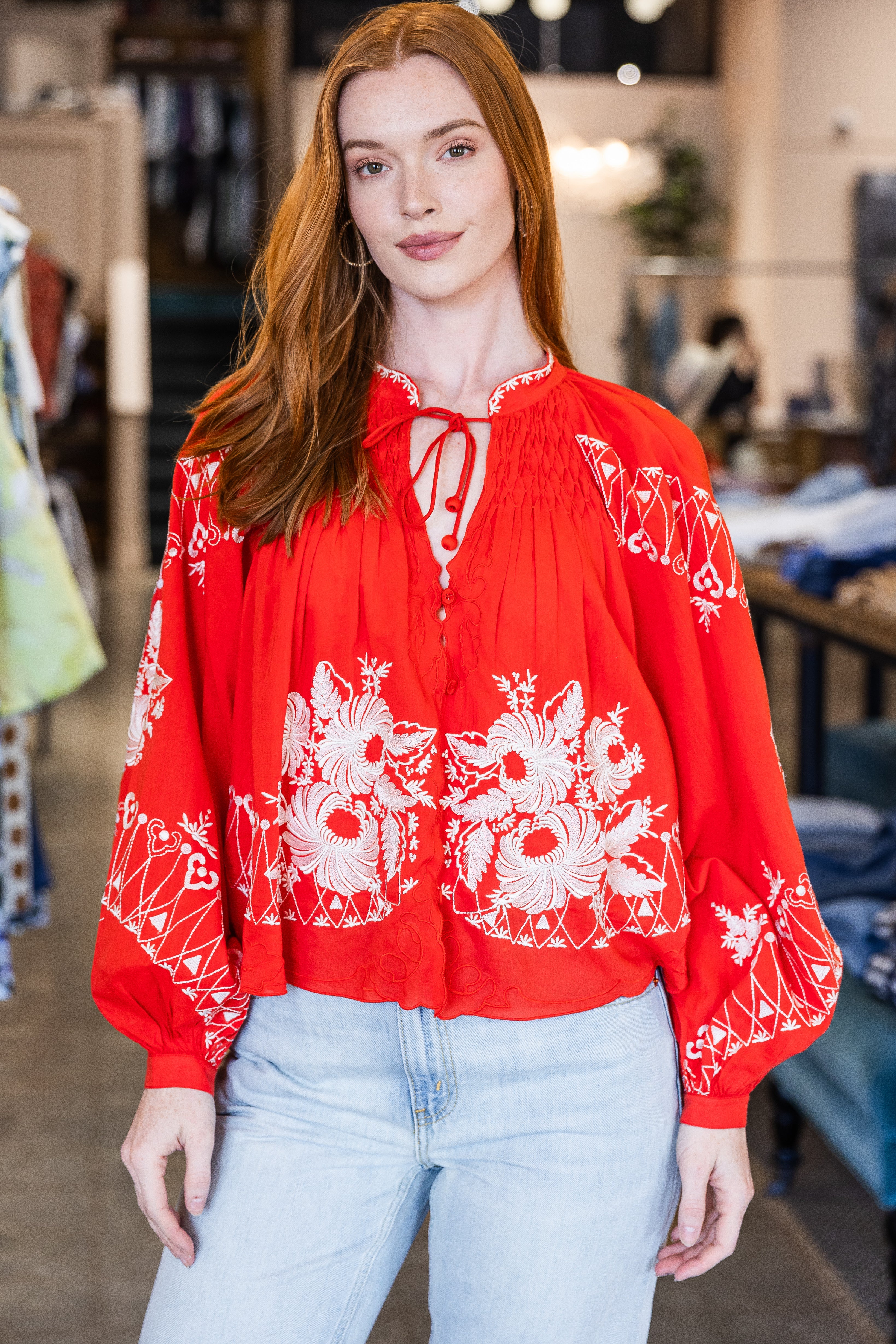 Serafina Embroidery Blouse - Poppy