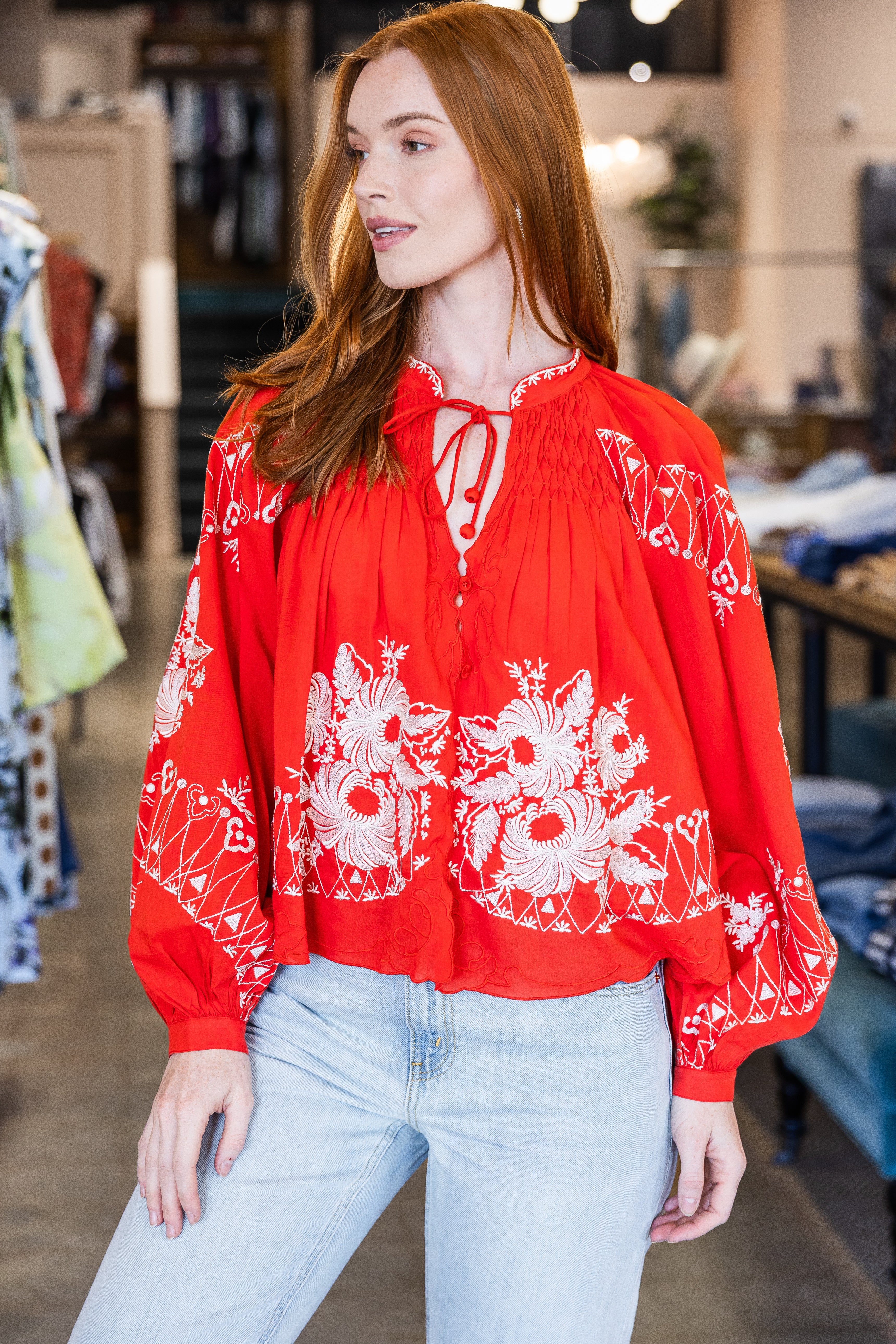 Serafina Embroidery Blouse - Poppy