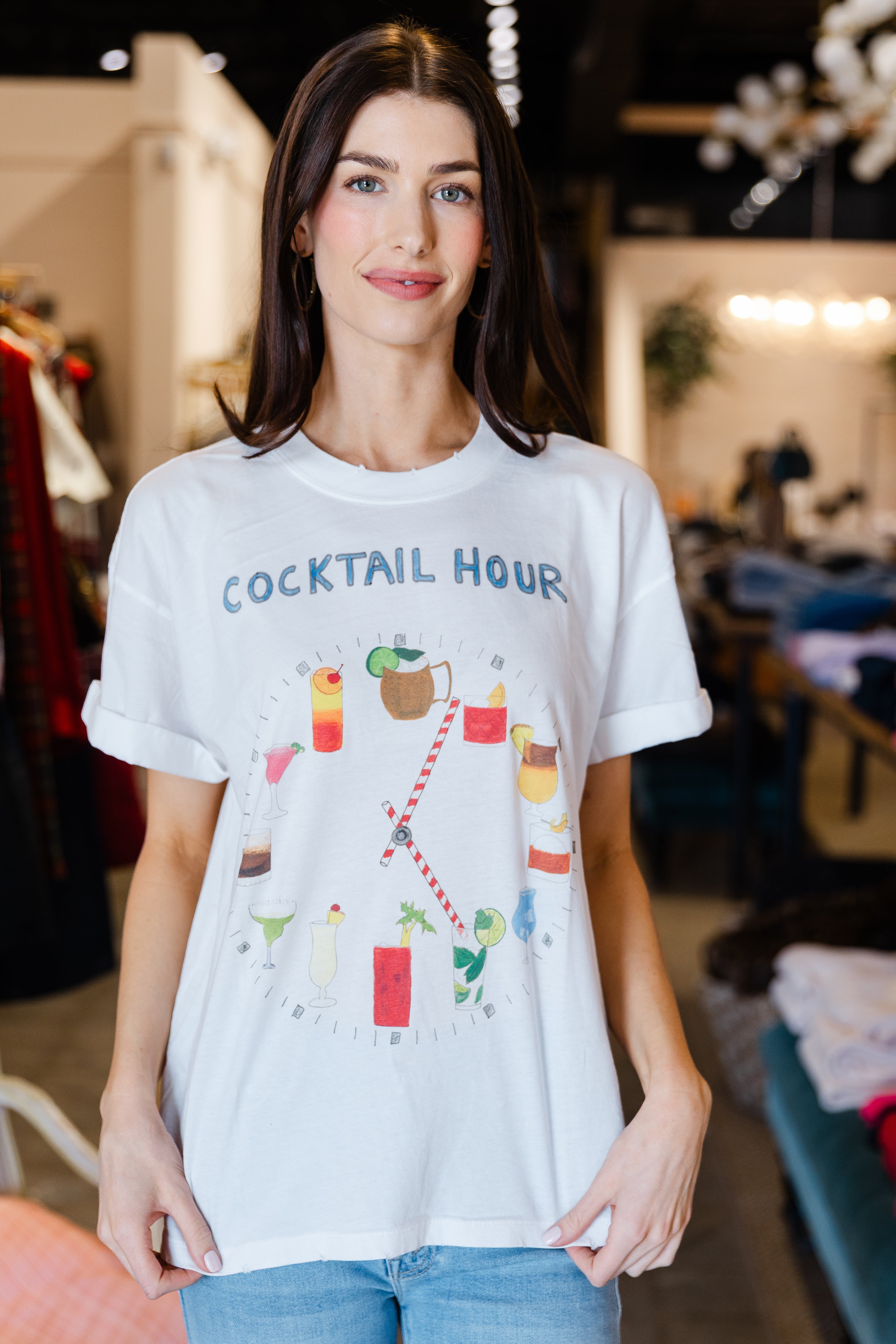 Cocktail Hour Womens Boyfriend Tee - White