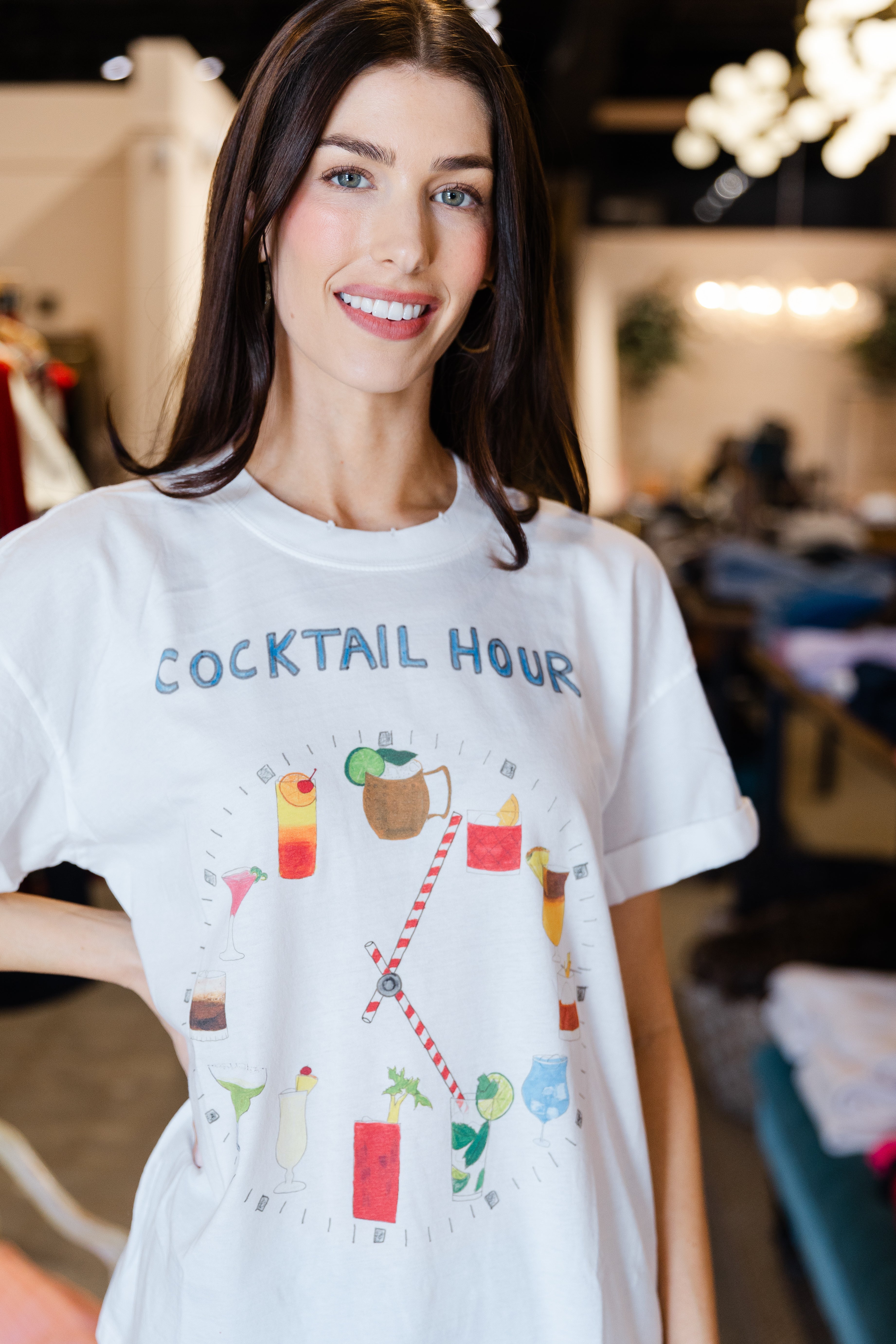 Cocktail Hour Womens Boyfriend Tee - White