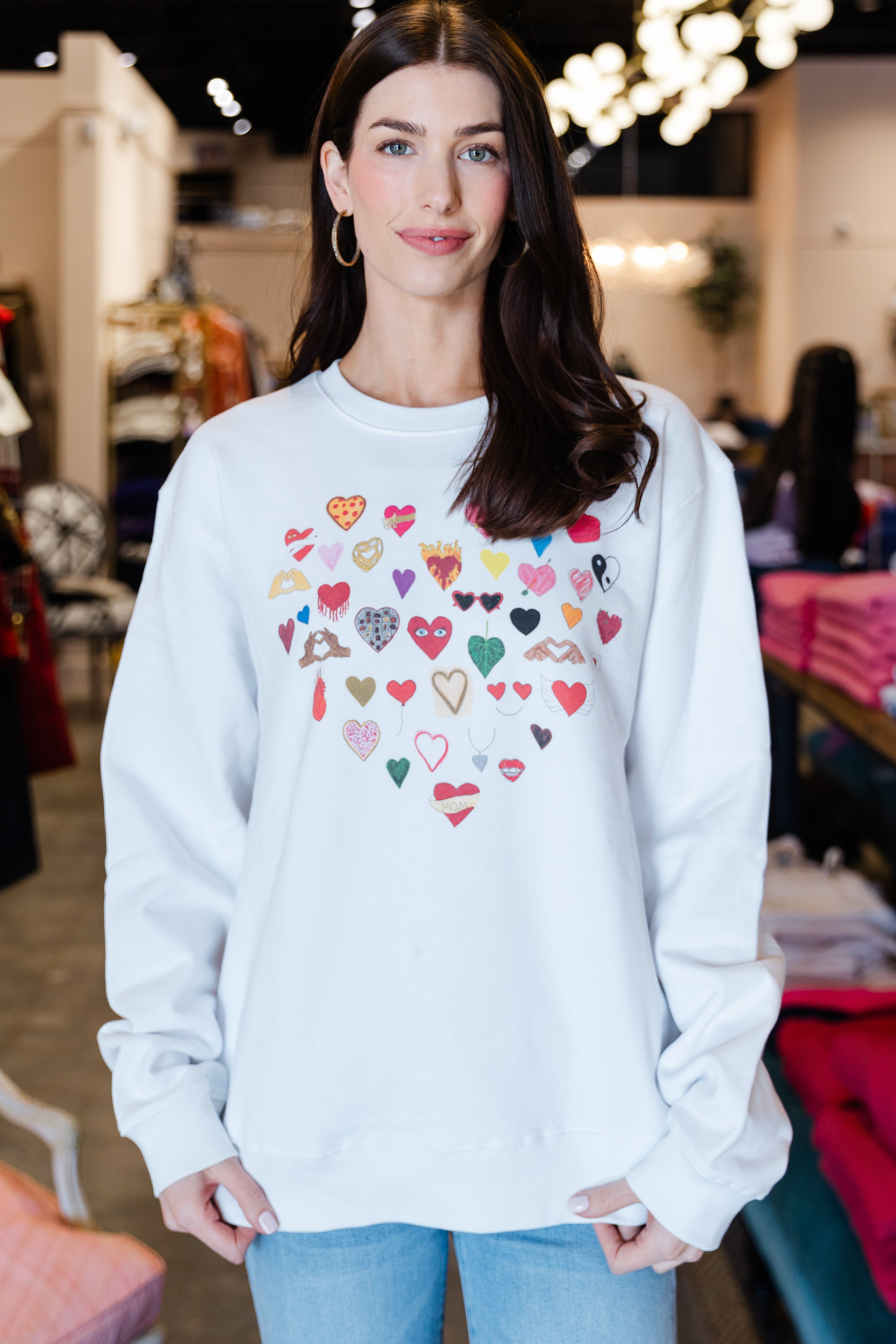 Hearts Mens Crewneck Sweatshirt - White
