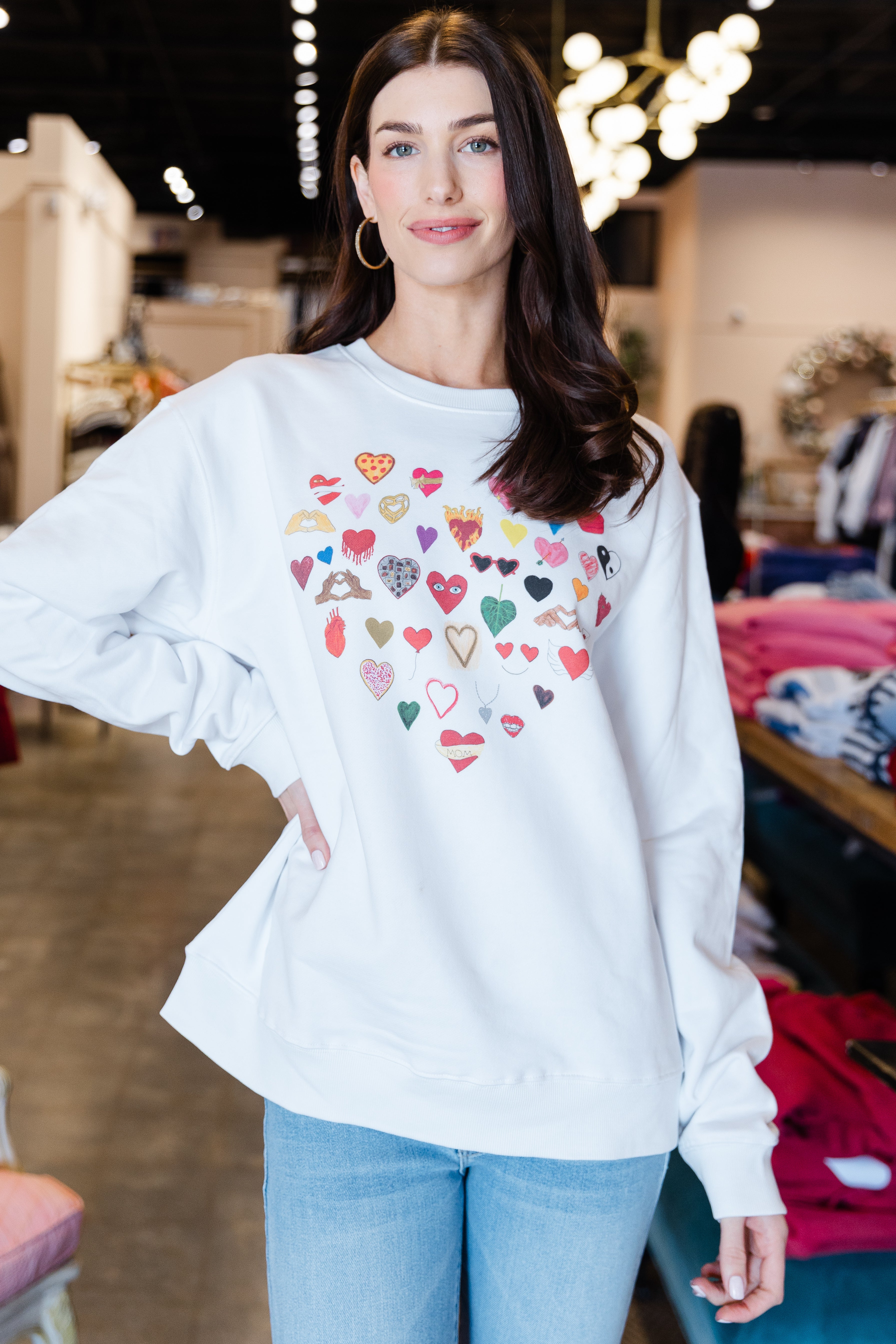 Hearts Mens Crewneck Sweatshirt - White