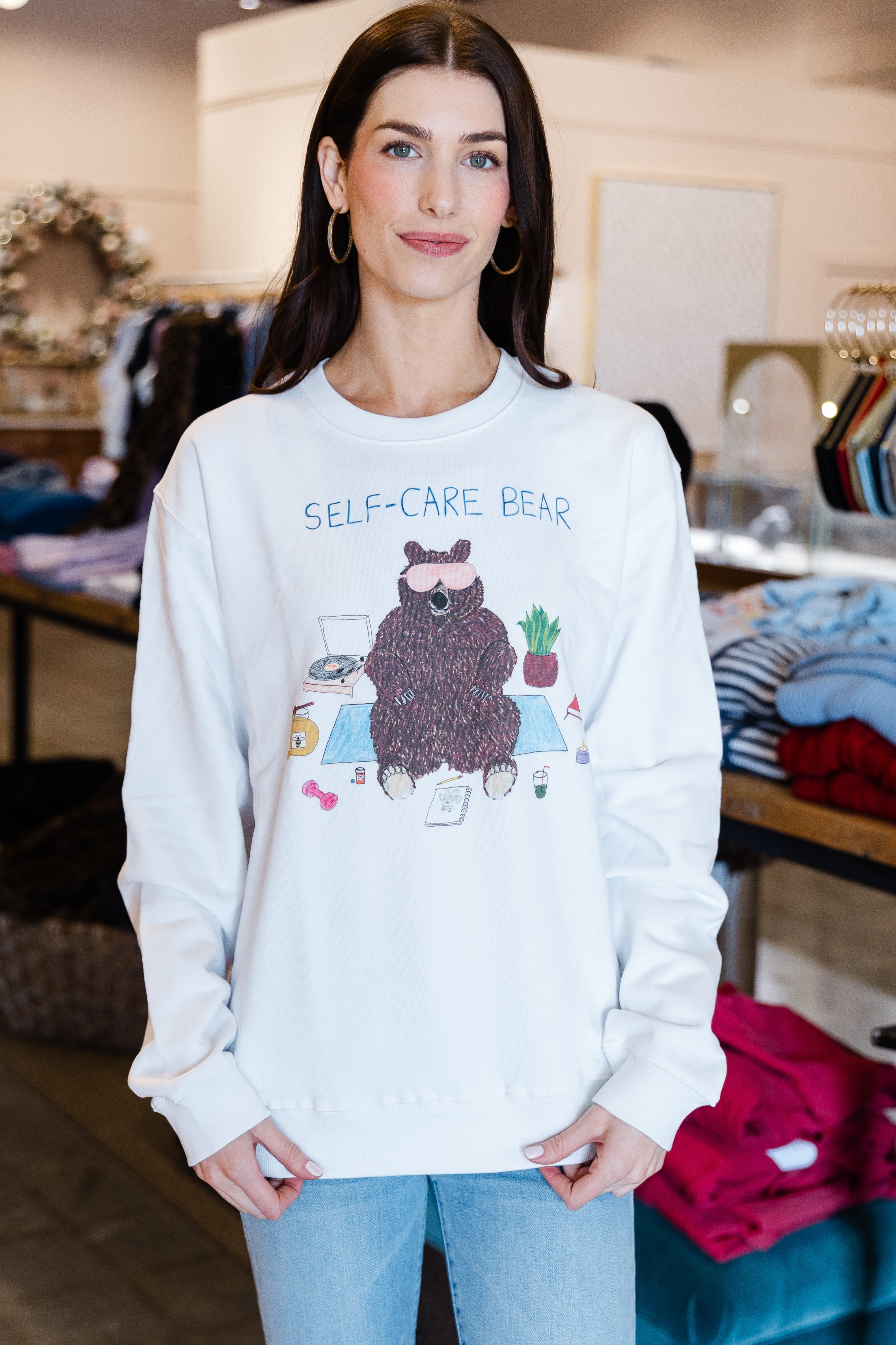 Self Care Bear Mens Crewneck Sweatshirt - White