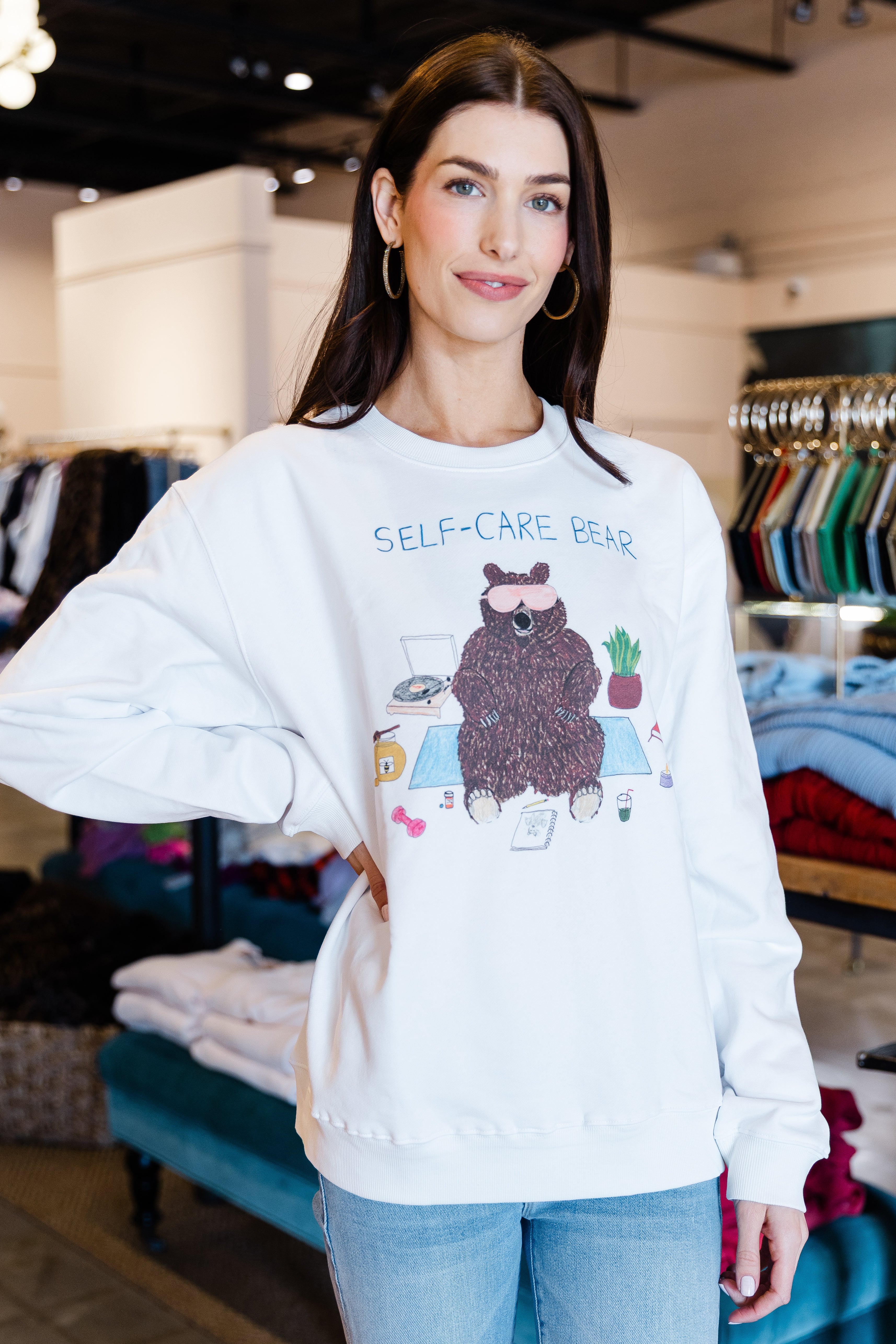 Self Care Bear Mens Crewneck Sweatshirt - White