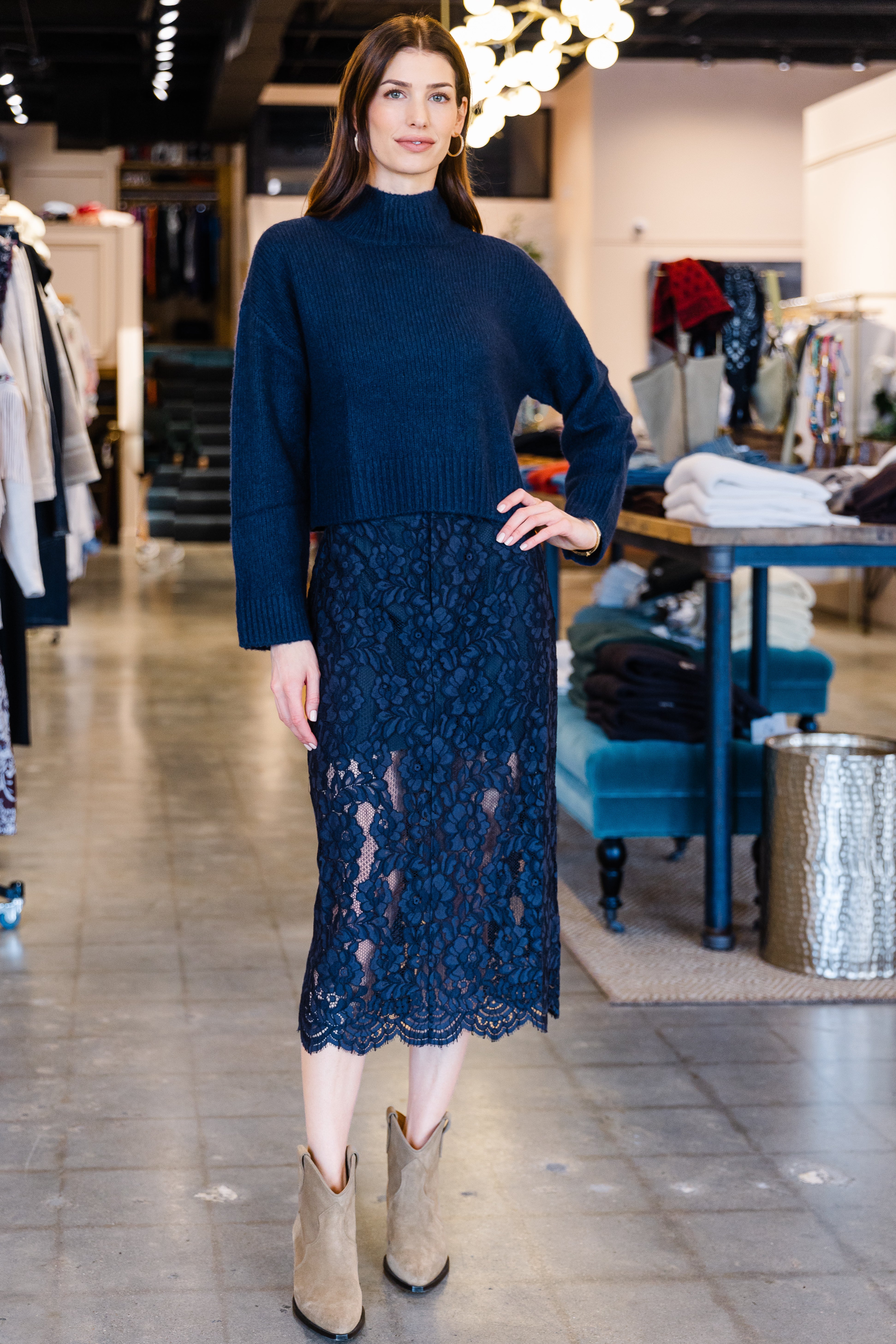 Catherine Cropped Sweater - Navy