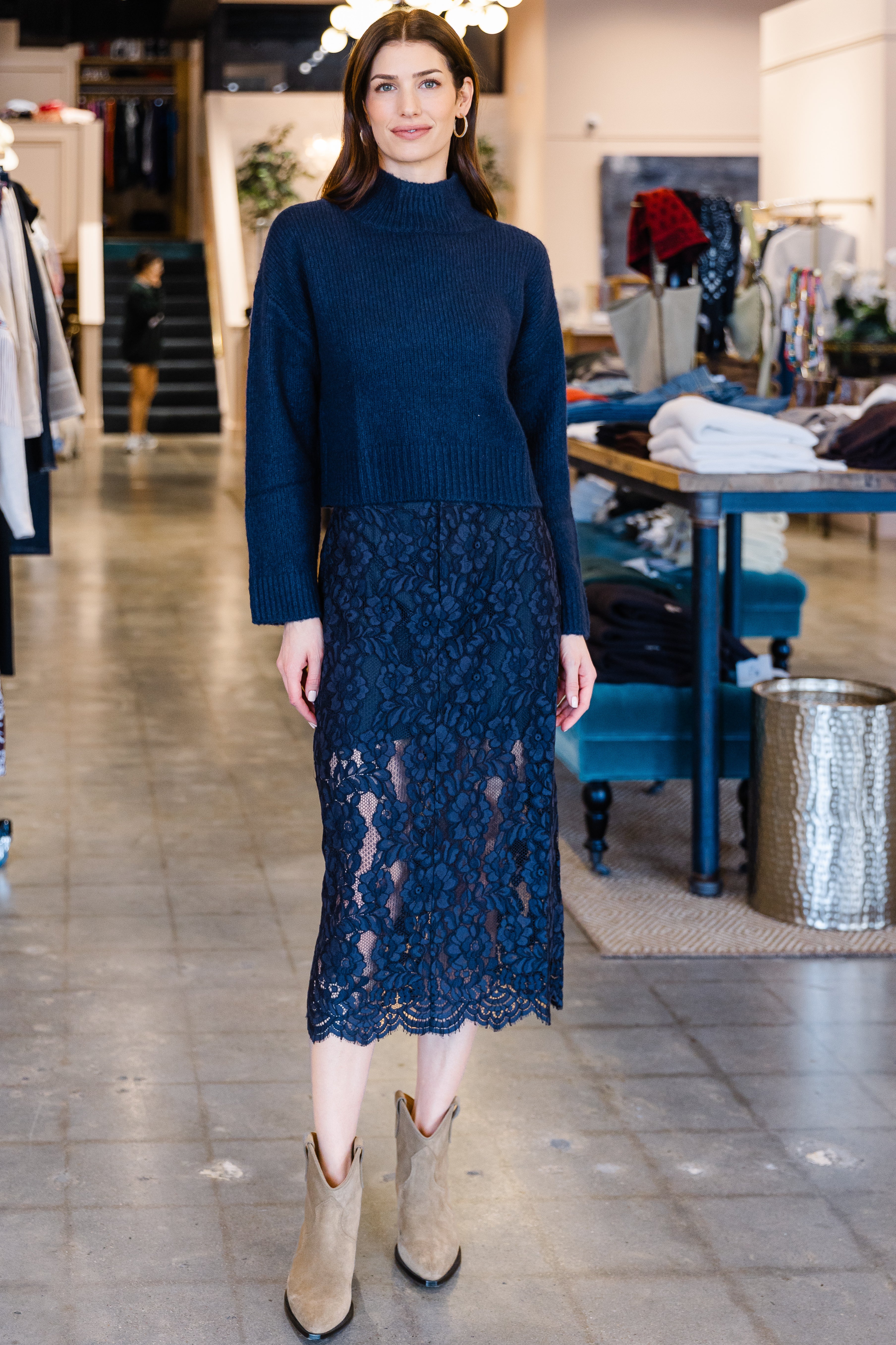 Catherine Cropped Sweater - Navy