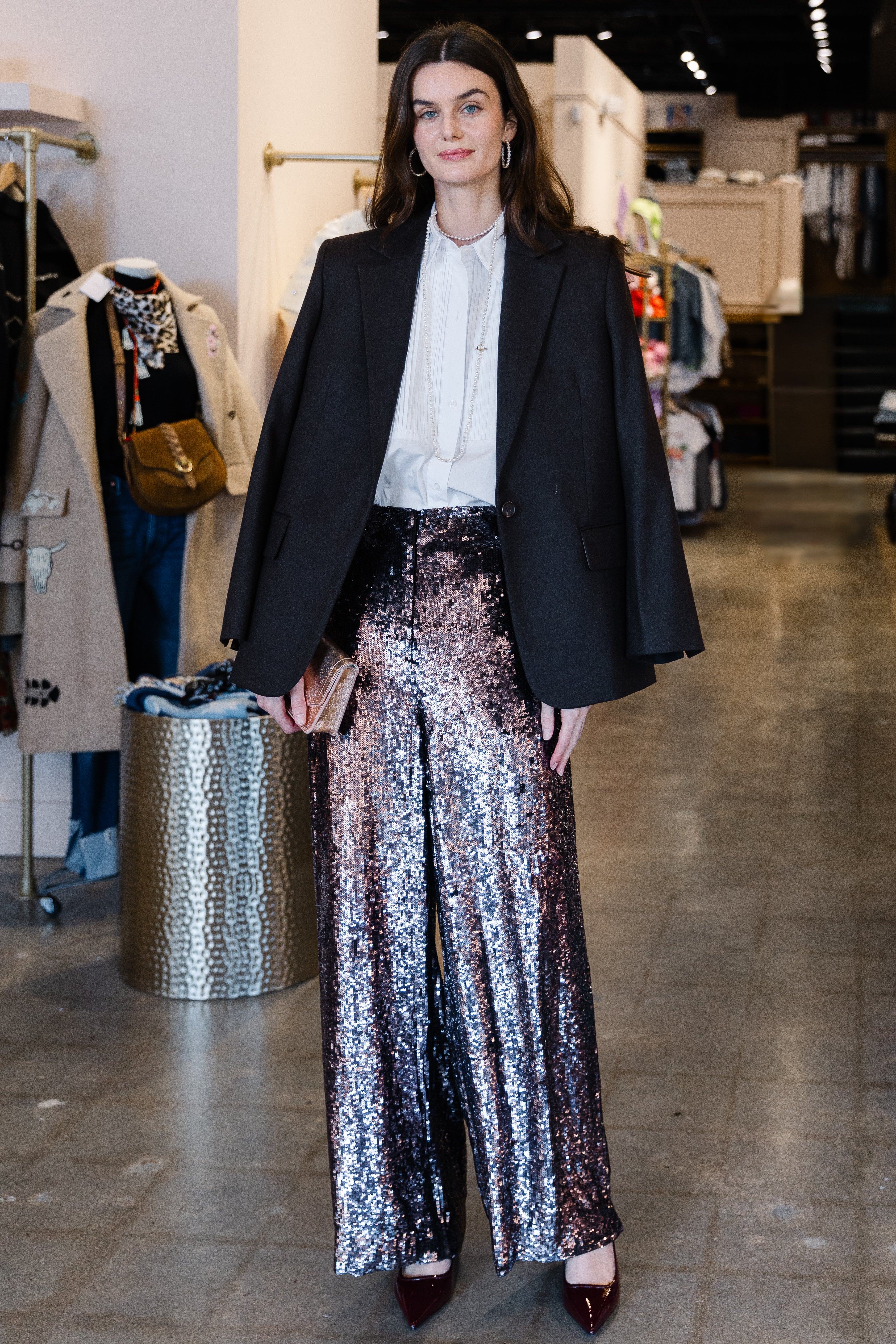 High Waisted Sequin Pant - Dark Chocolate