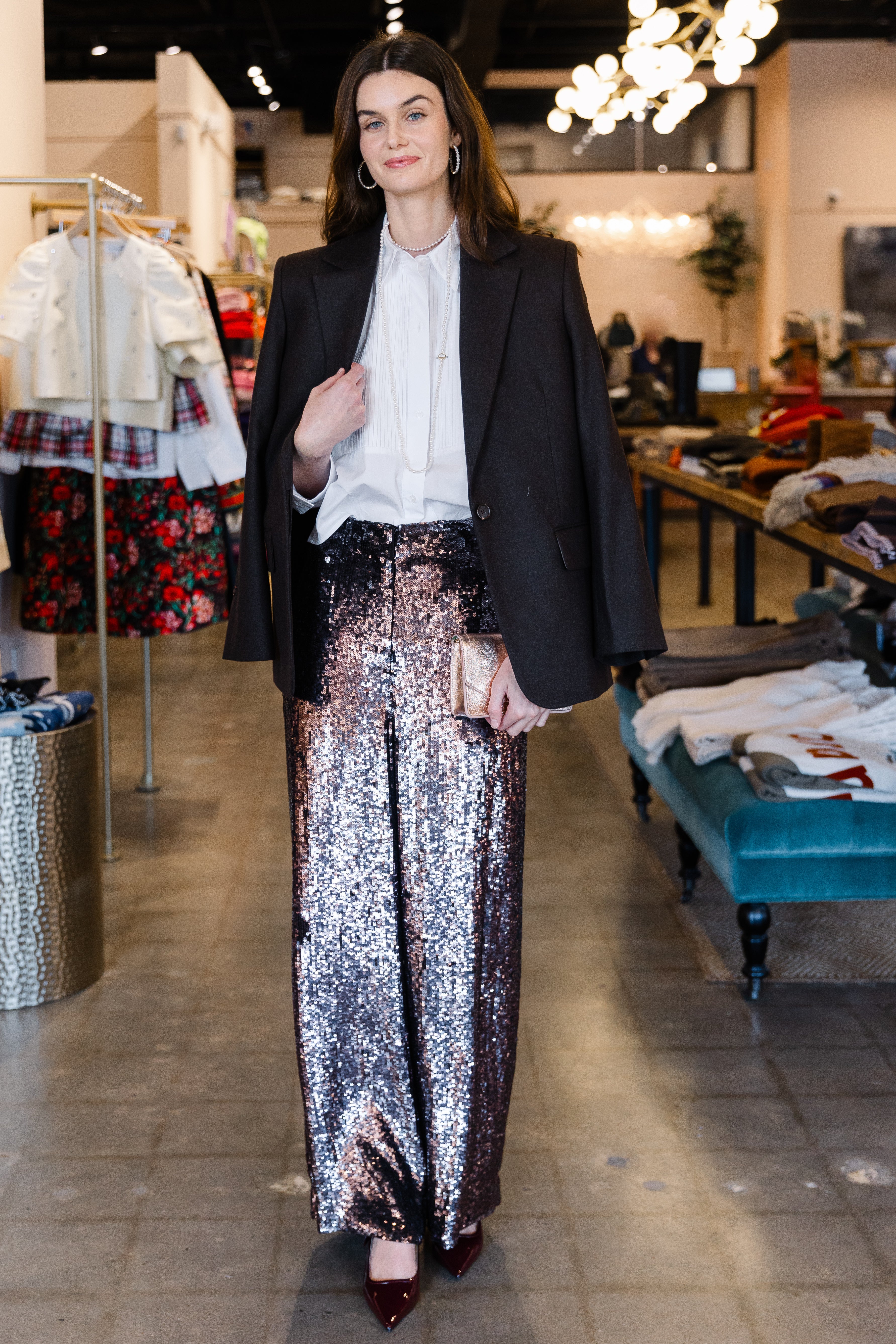 High Waisted Sequin Pant - Dark Chocolate