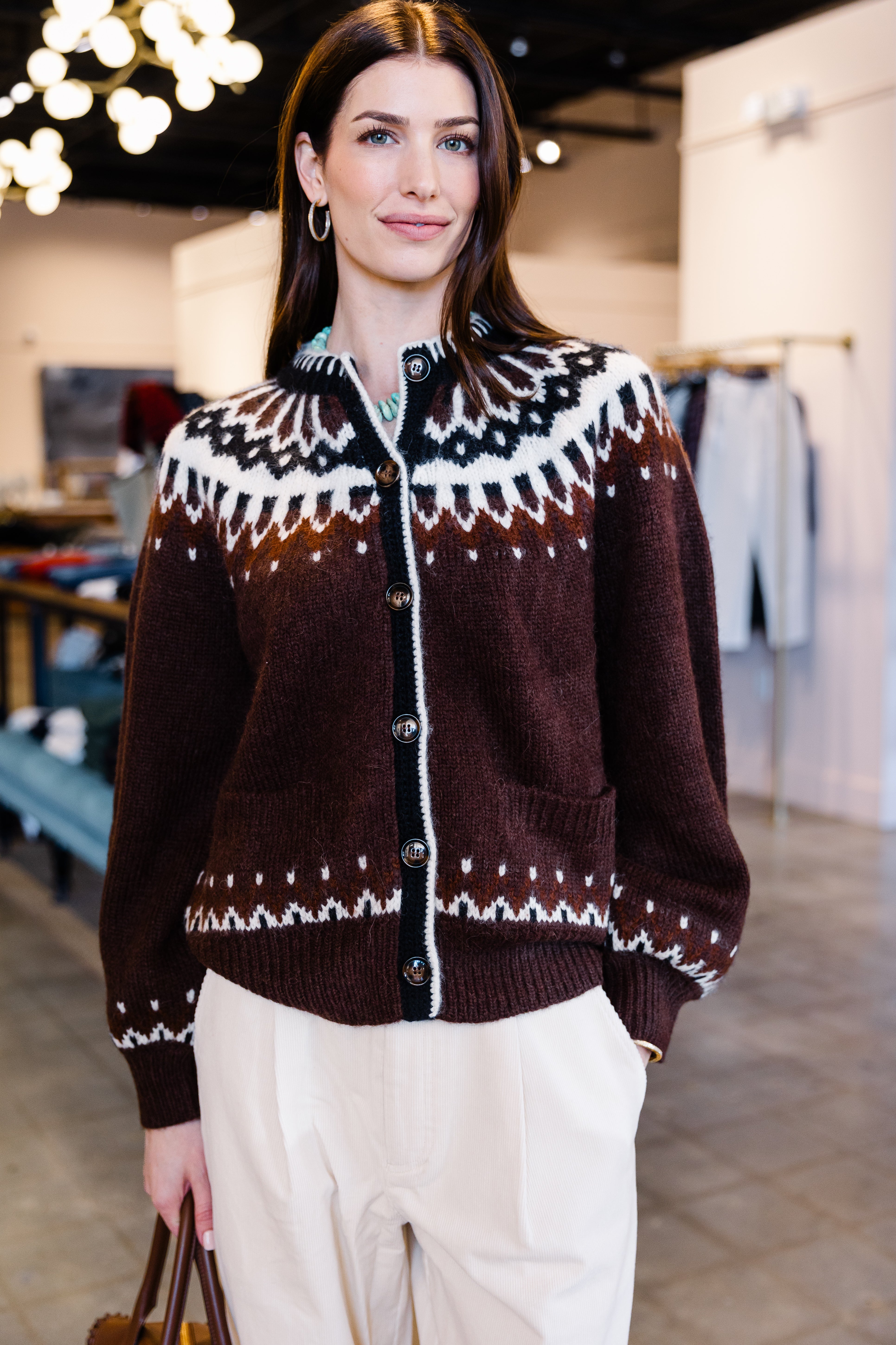 Hue Cardigan - Brun Aberdeen Fair Isle