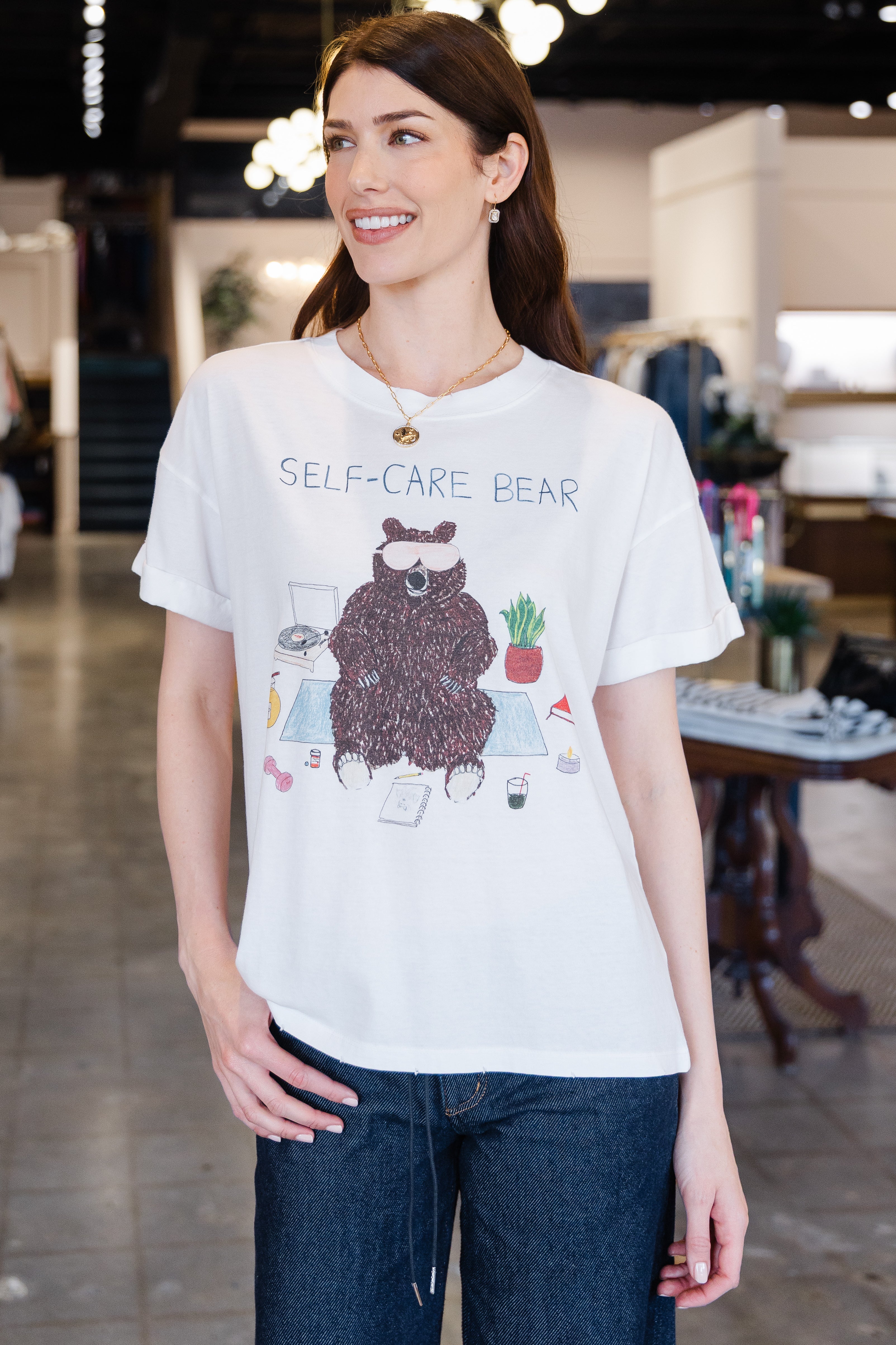 Self-Care Bear Boyfriend Tee - White