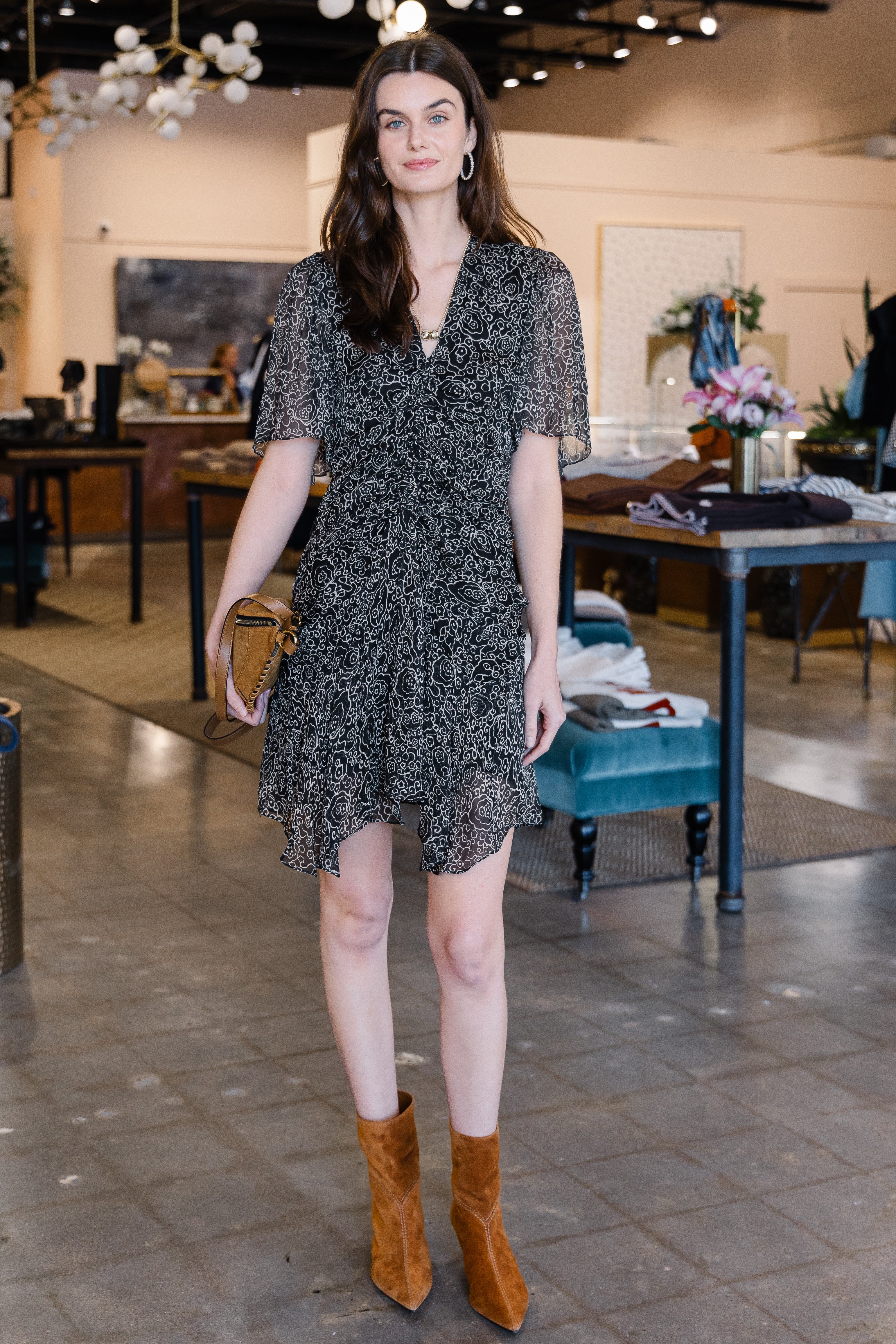 Vivienne Crinkled Chiffon Dress - Black/Ecru