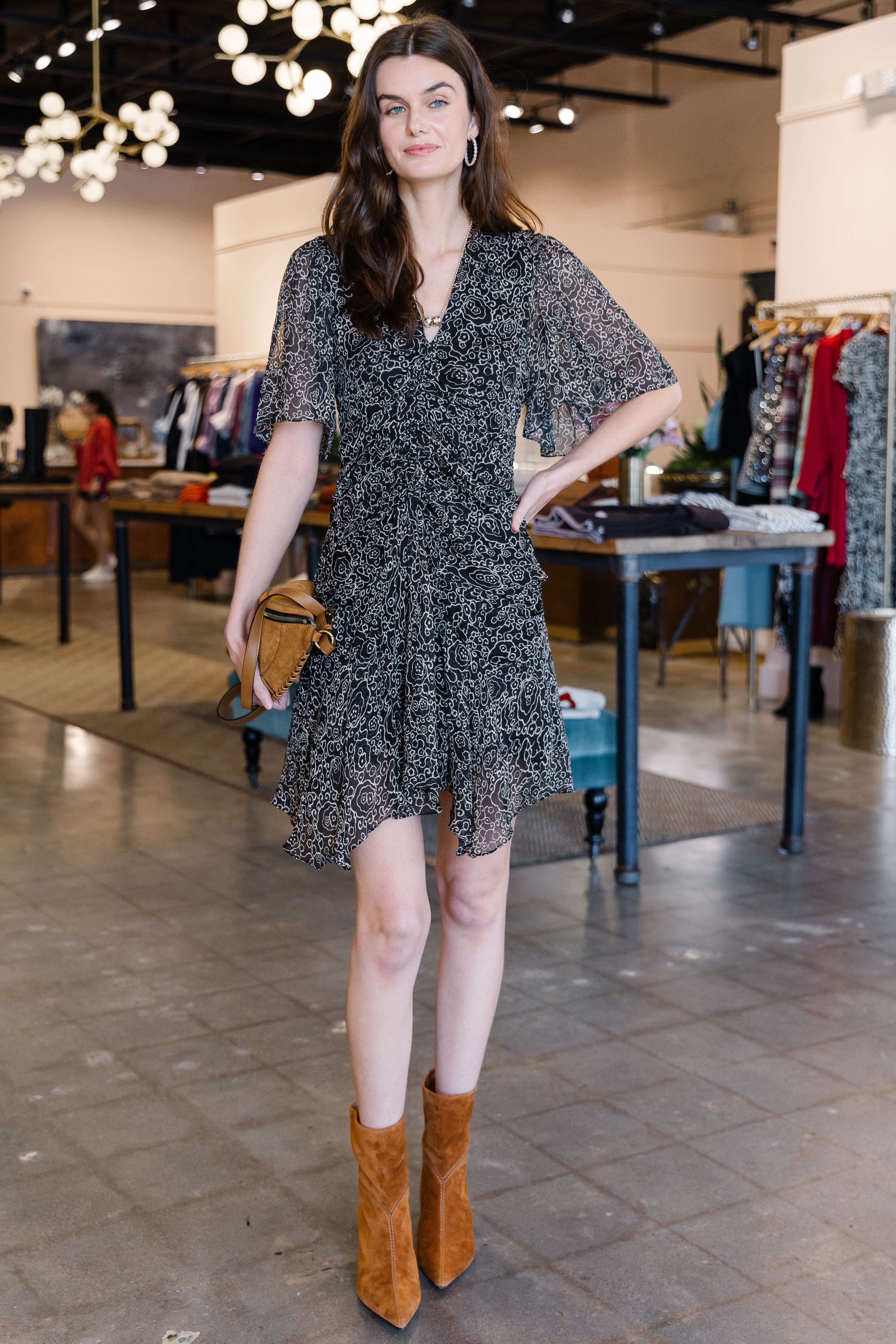 Vivienne Crinkled Chiffon Dress - Black/Ecru