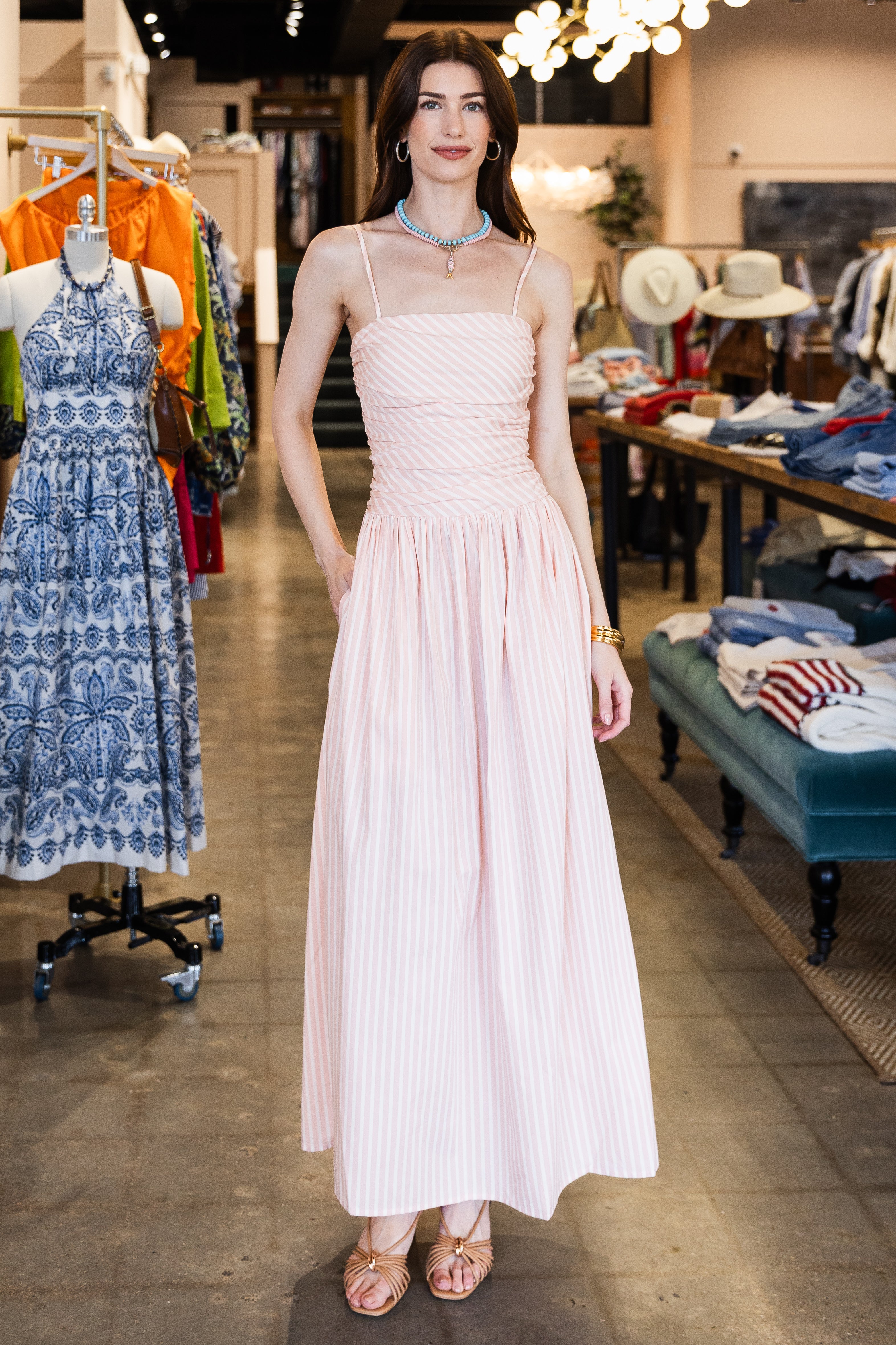 Portlligat Maxi Dress- Carmen Stripe Peony White