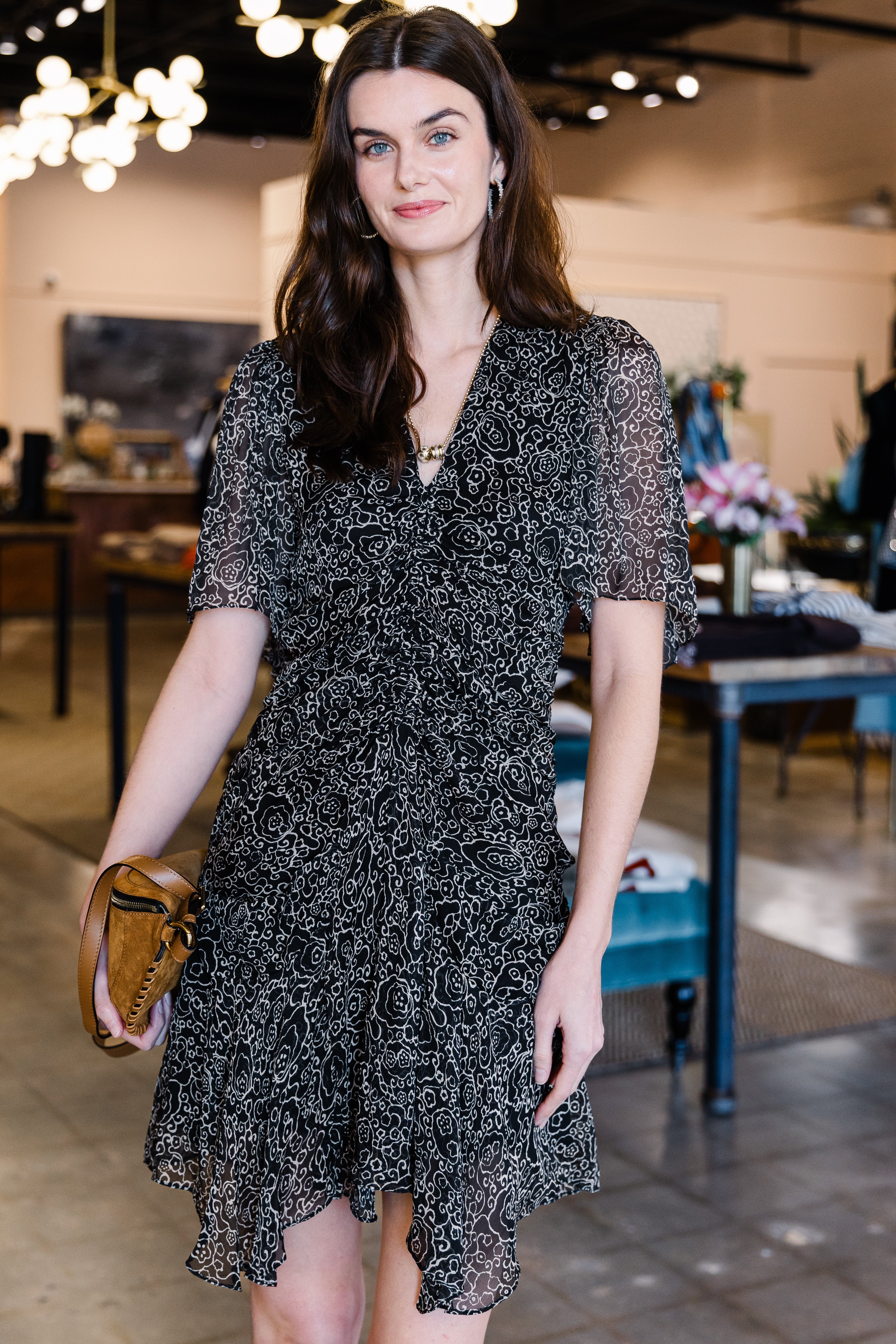 Vivienne Crinkled Chiffon Dress - Black/Ecru