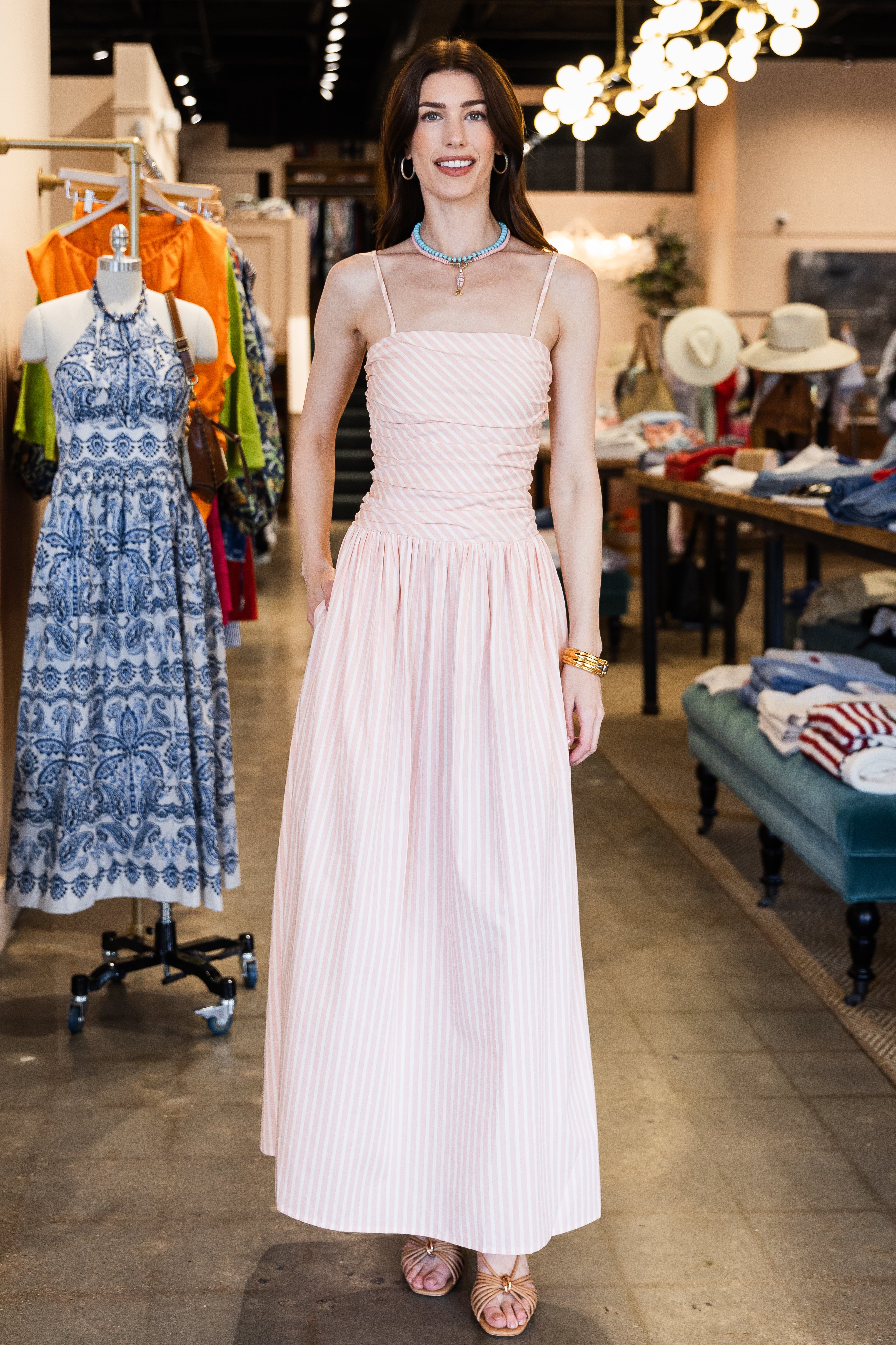 Portlligat Maxi Dress- Carmen Stripe Peony White