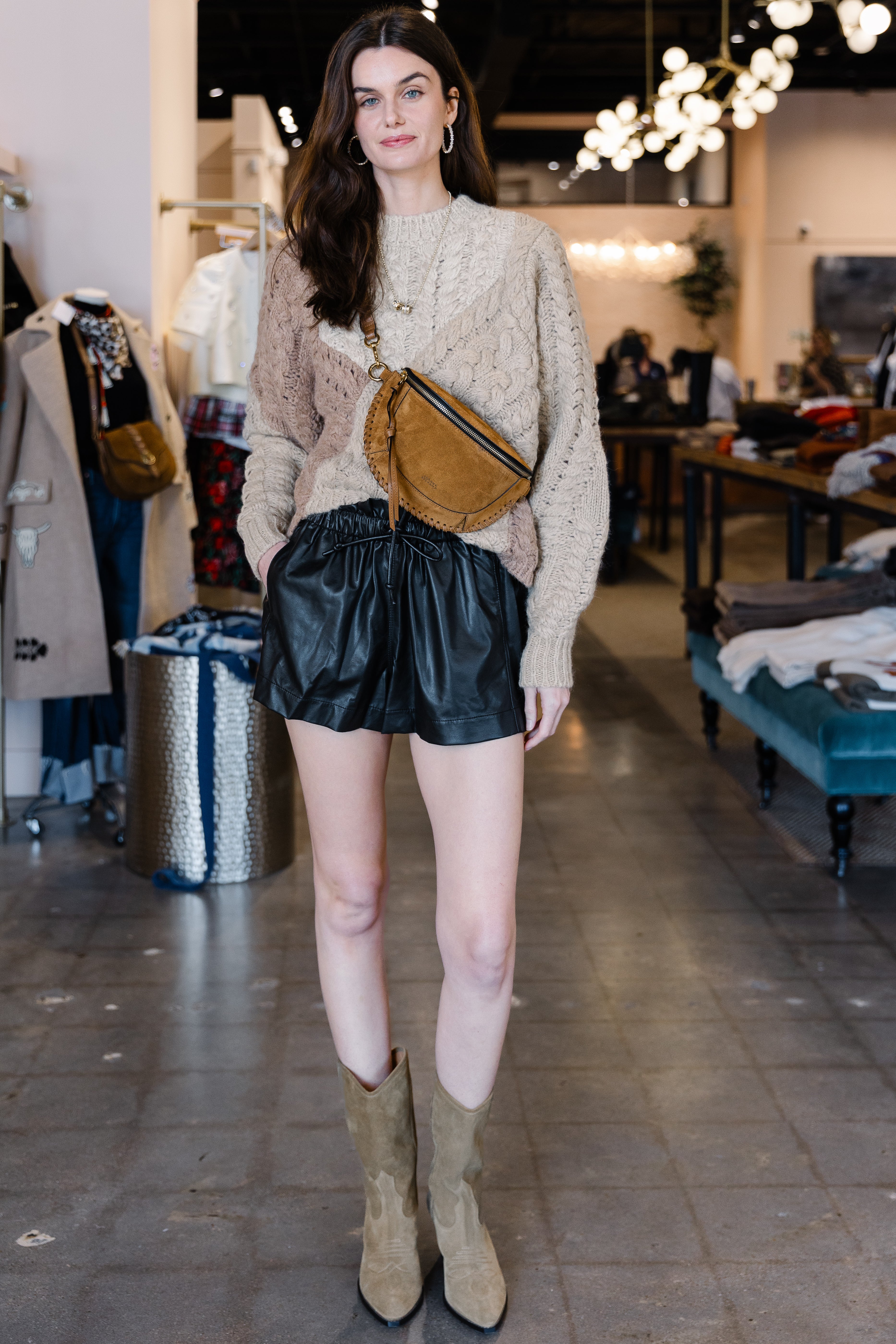 Naline Fluid Leather Shorts - Black