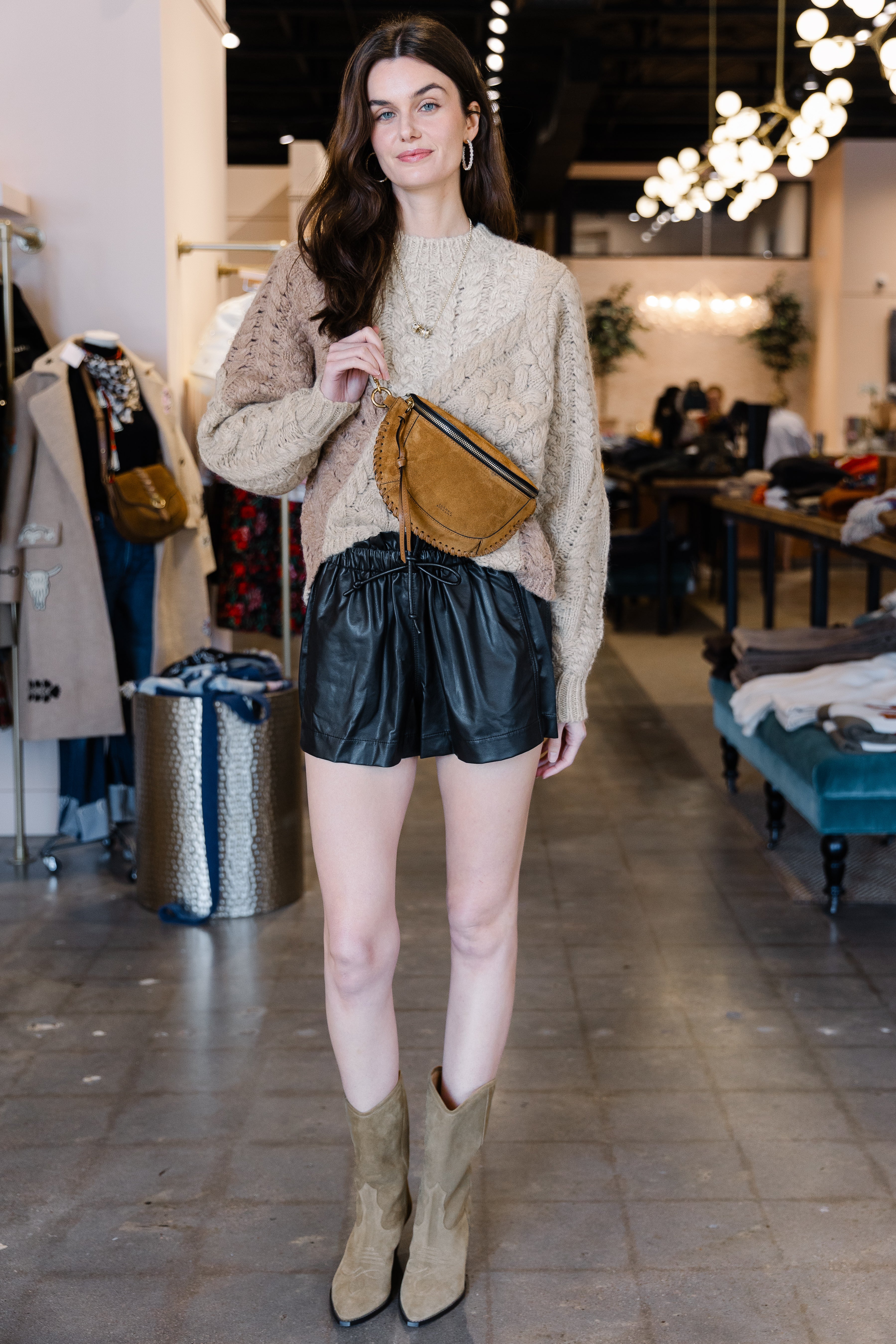 Naline Fluid Leather Shorts - Black