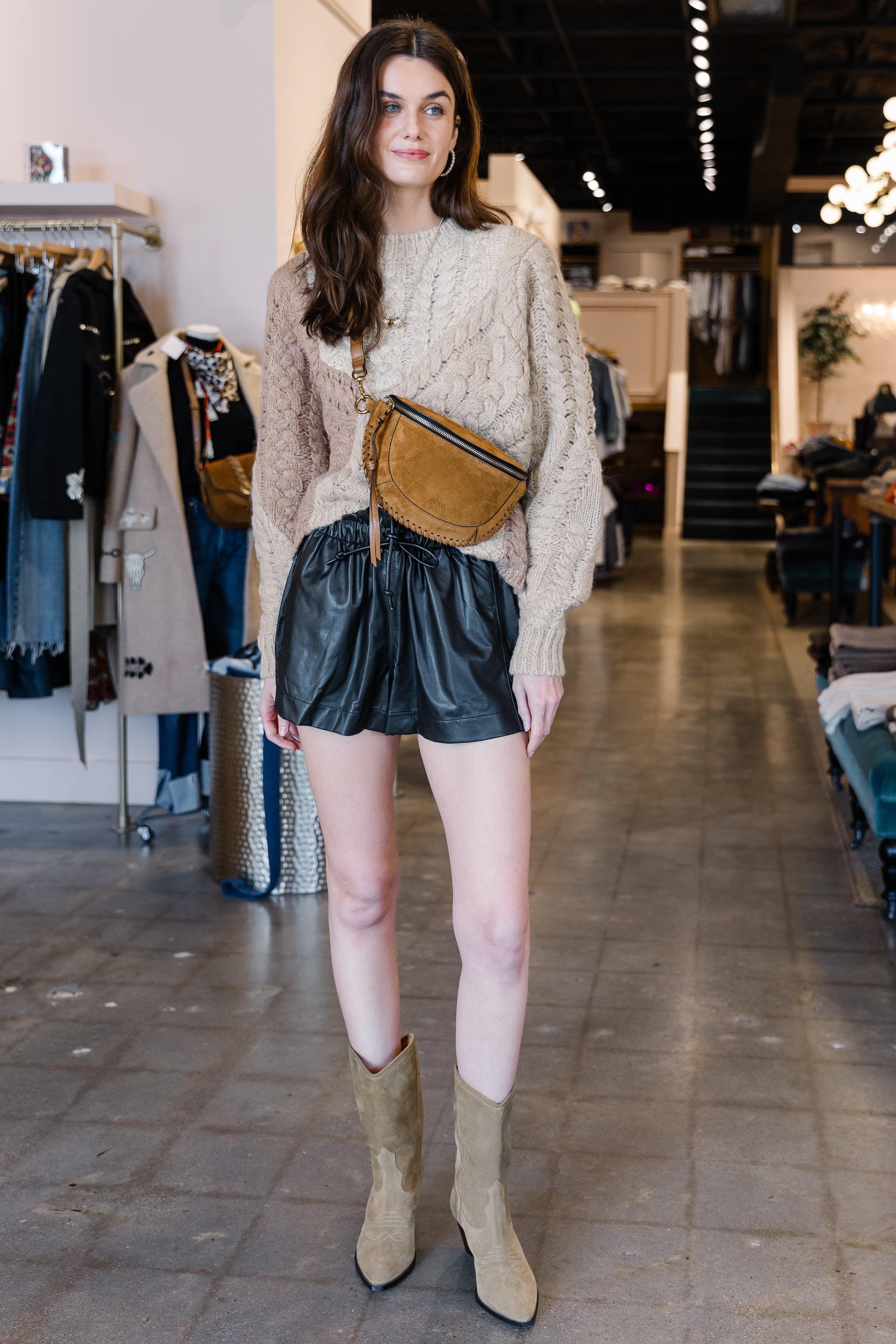 Naline Fluid Leather Shorts - Black