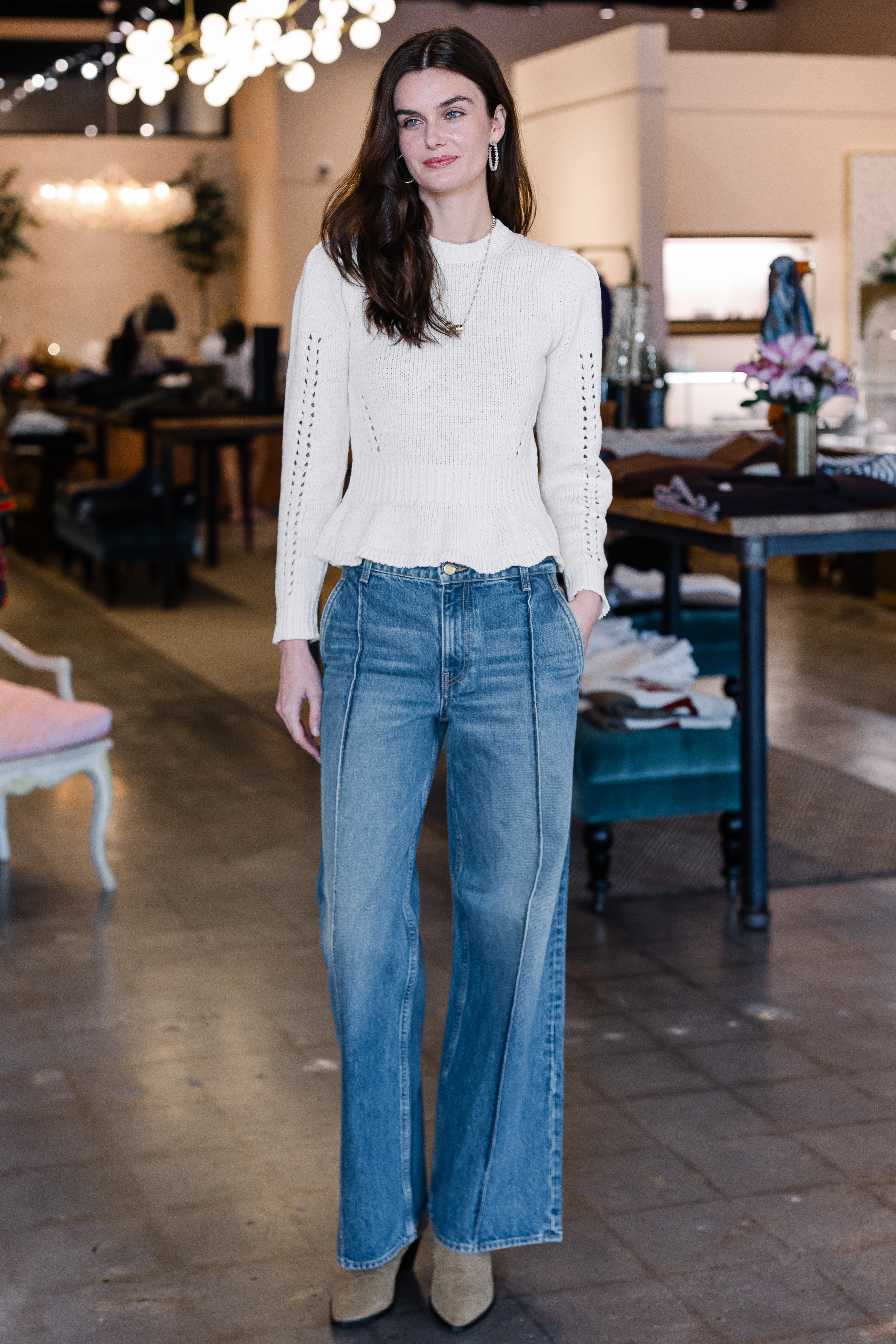 Aurelie Long Sleeve Peplum Pullover - Cowrie