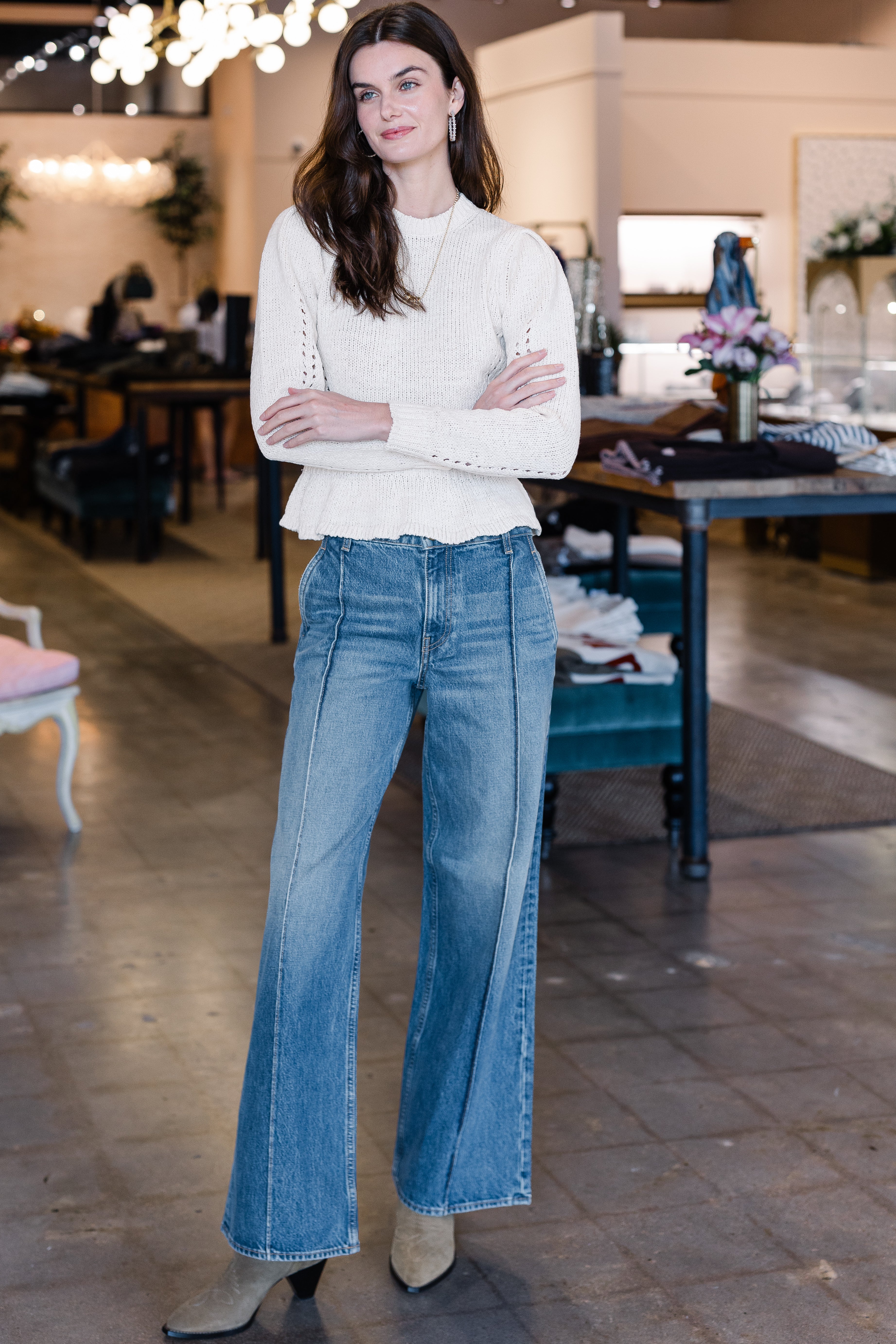 Aurelie Long Sleeve Peplum Pullover - Cowrie