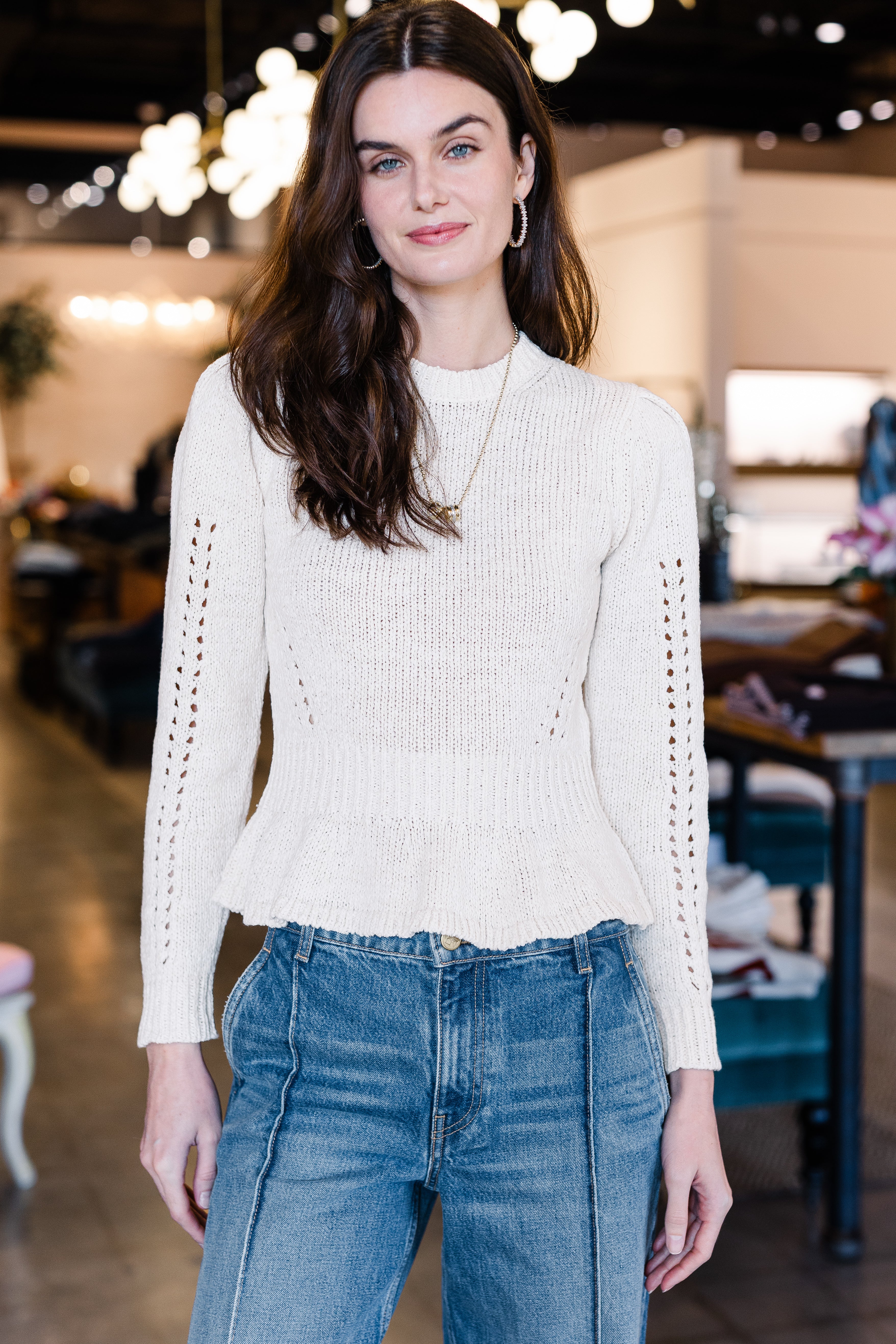 Aurelie Long Sleeve Peplum Pullover - Cowrie