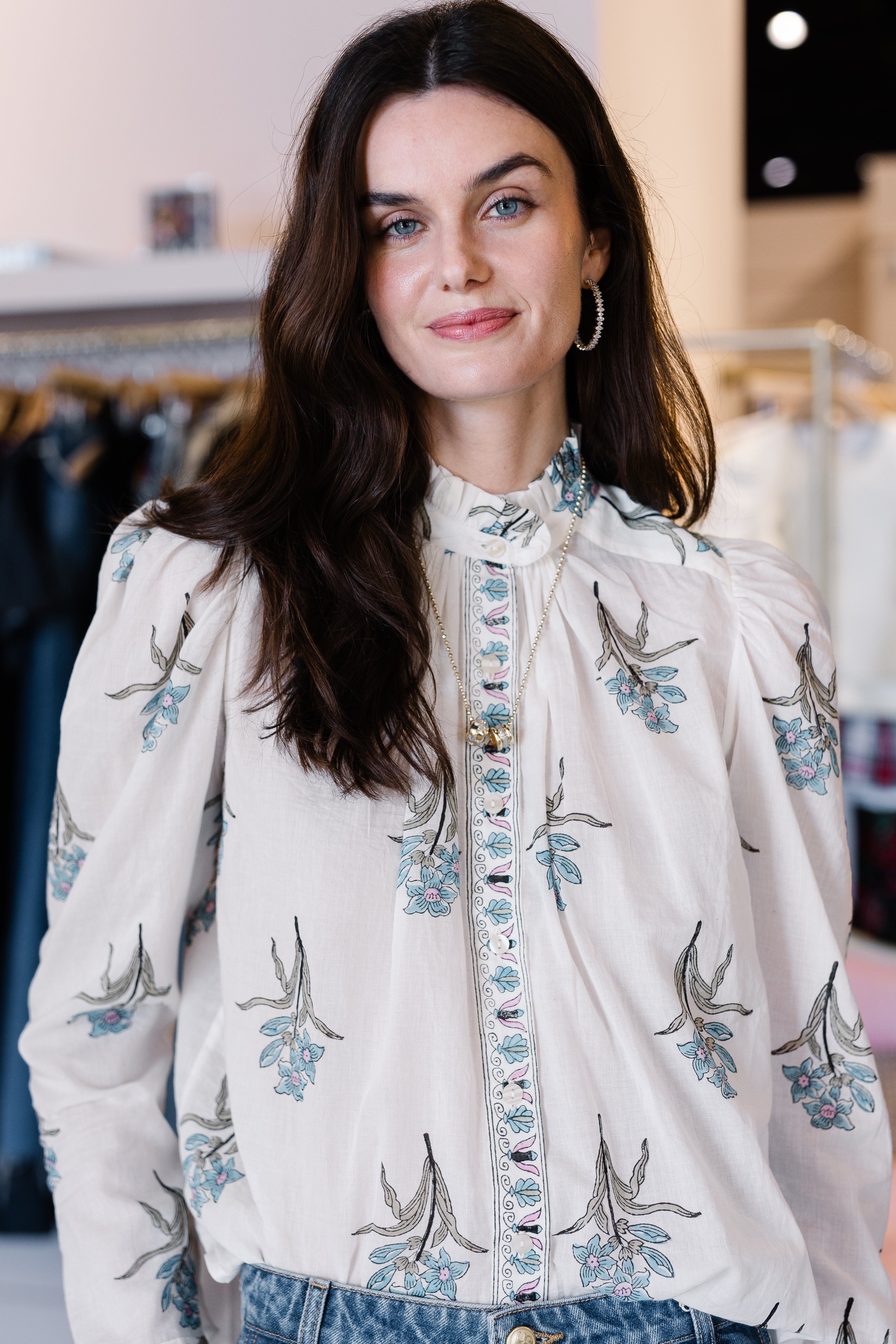 Artemis Sky Mist Flower Shirt - Off-White