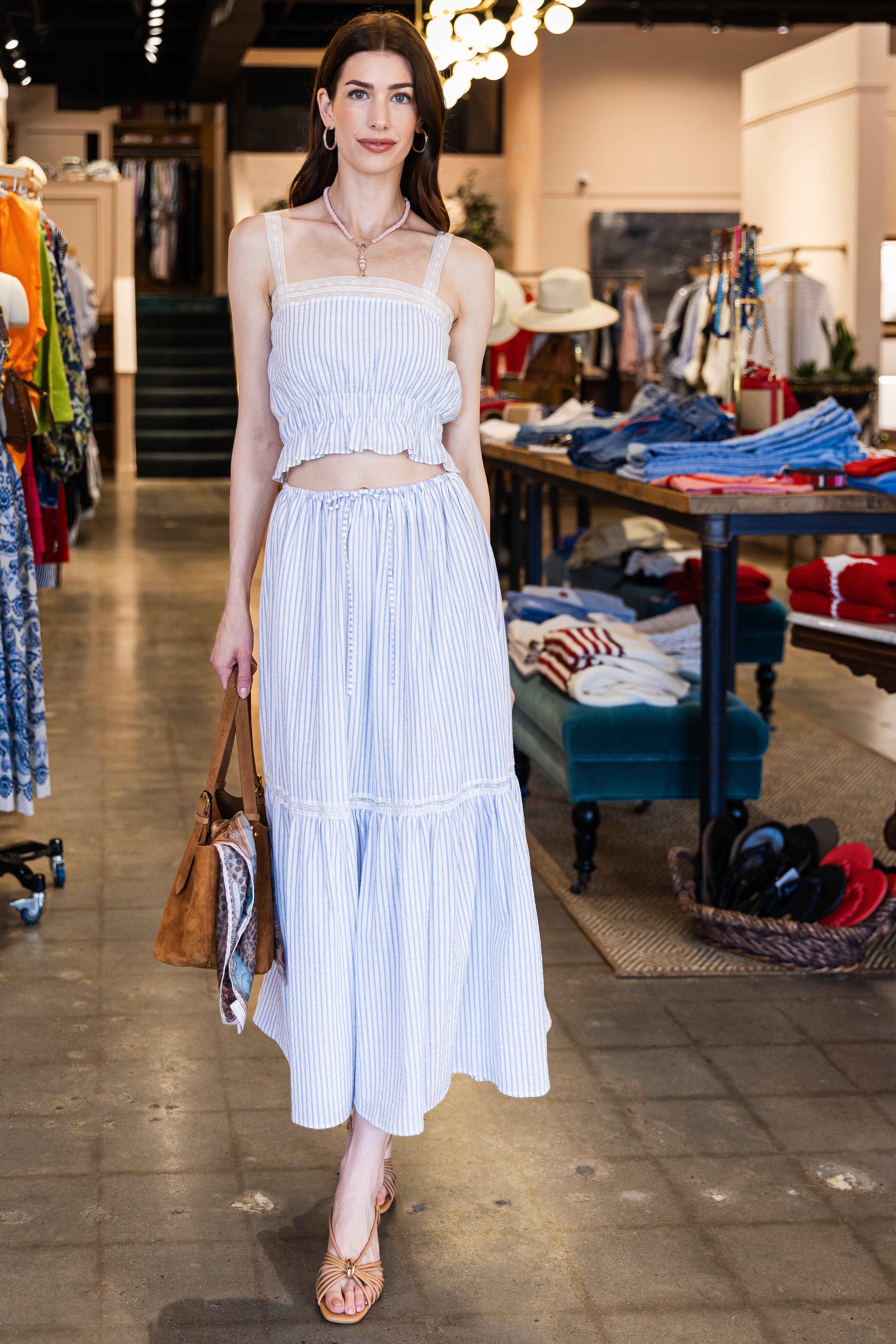 Venta Skirt - Carmen Stripe Light Blue White