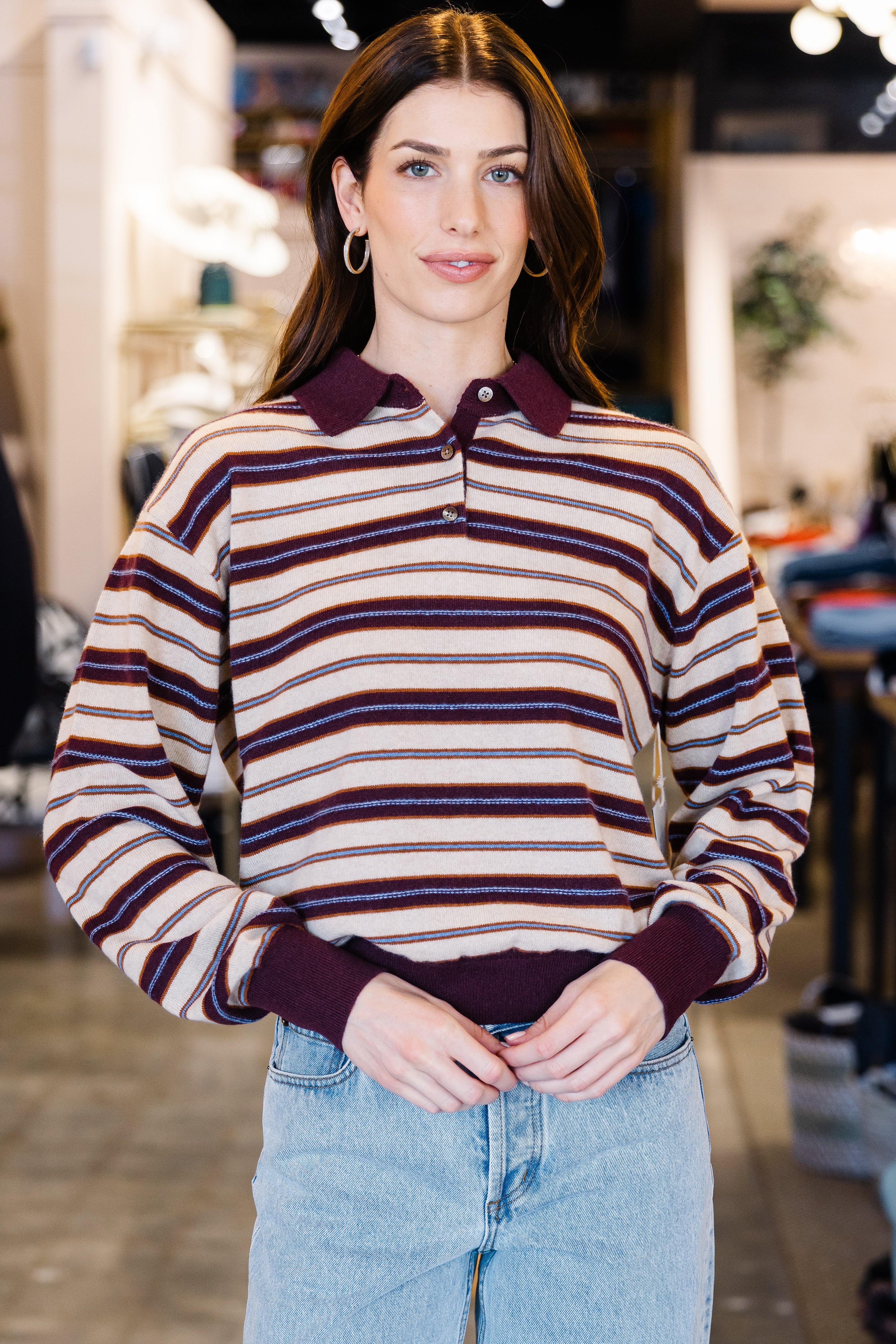 Collegiate Stripe Polo - Fig Combo