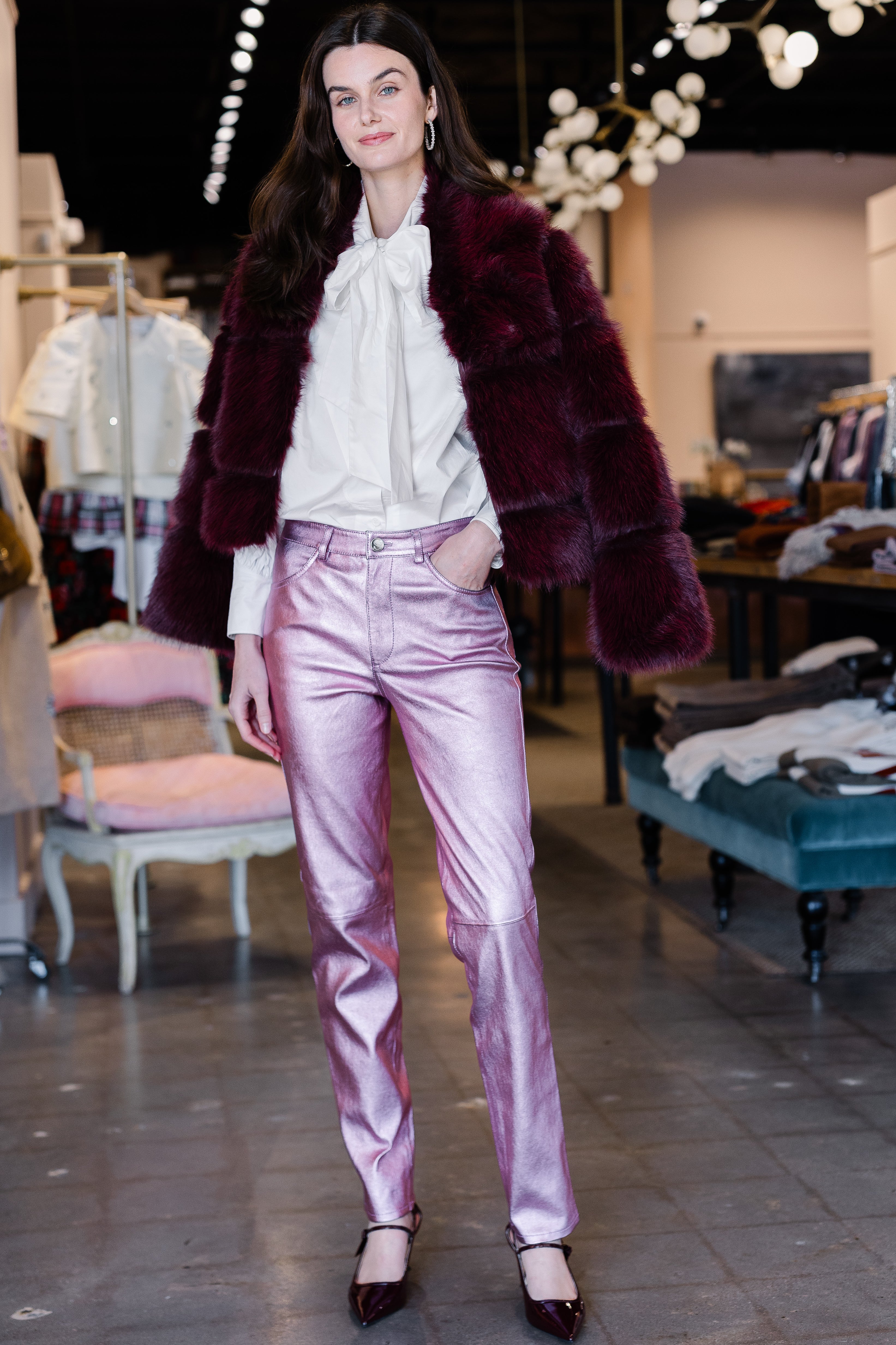 5 Pocket Slim Straight - Metallic Pink