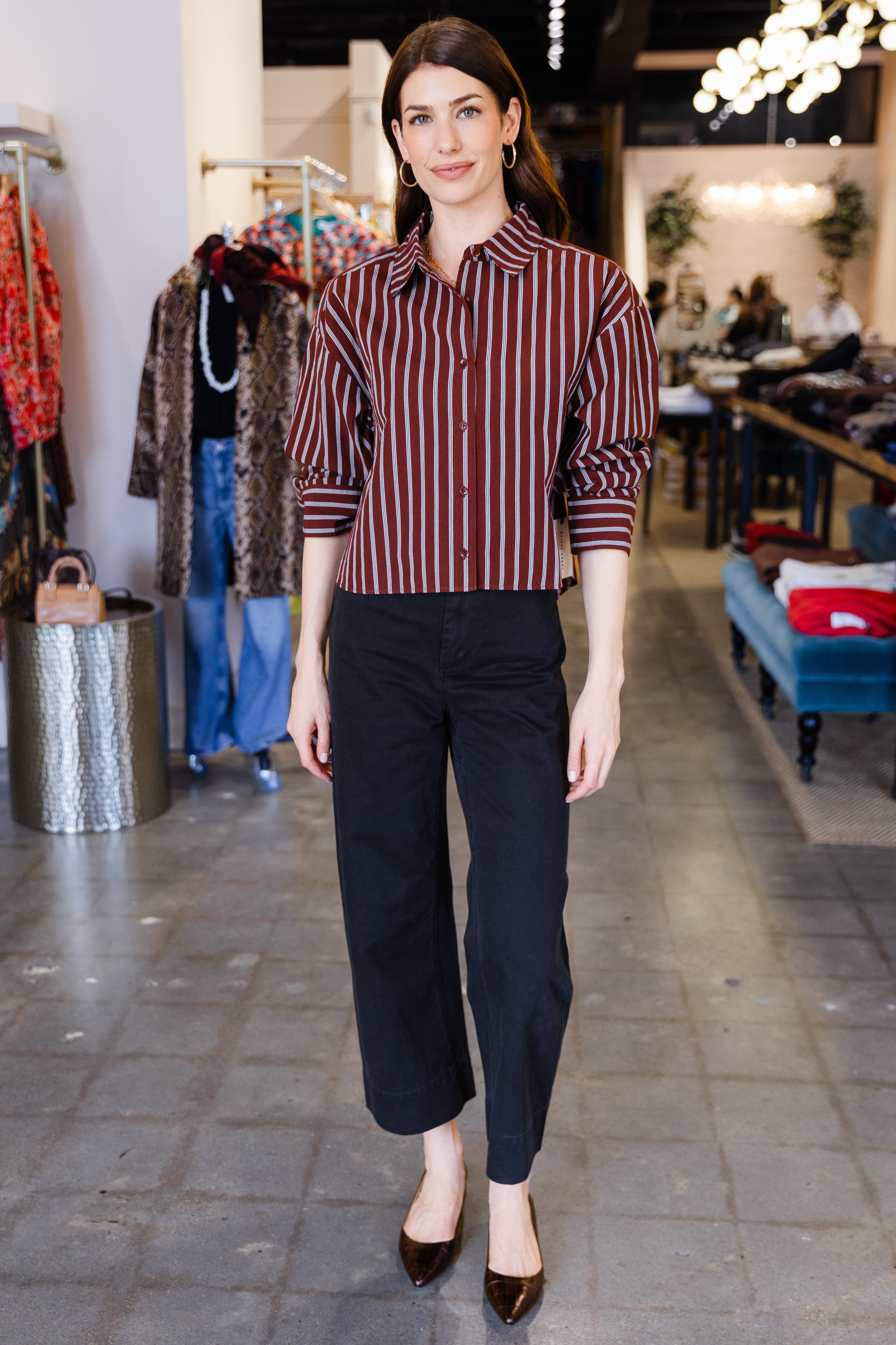 Cropped Isolde Button Down - Stripe Spice Multi