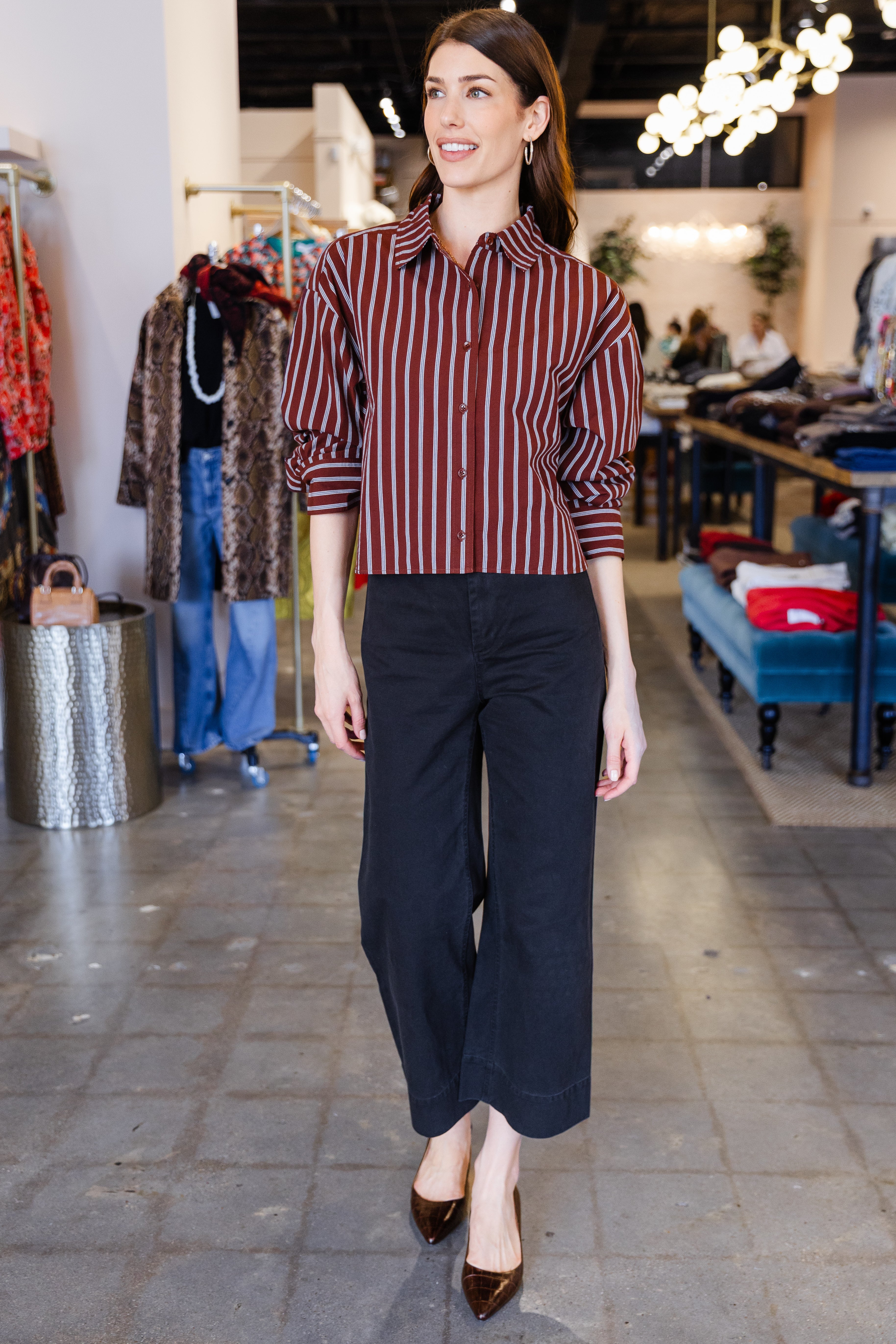 Cropped Isolde Button Down - Stripe Spice Multi