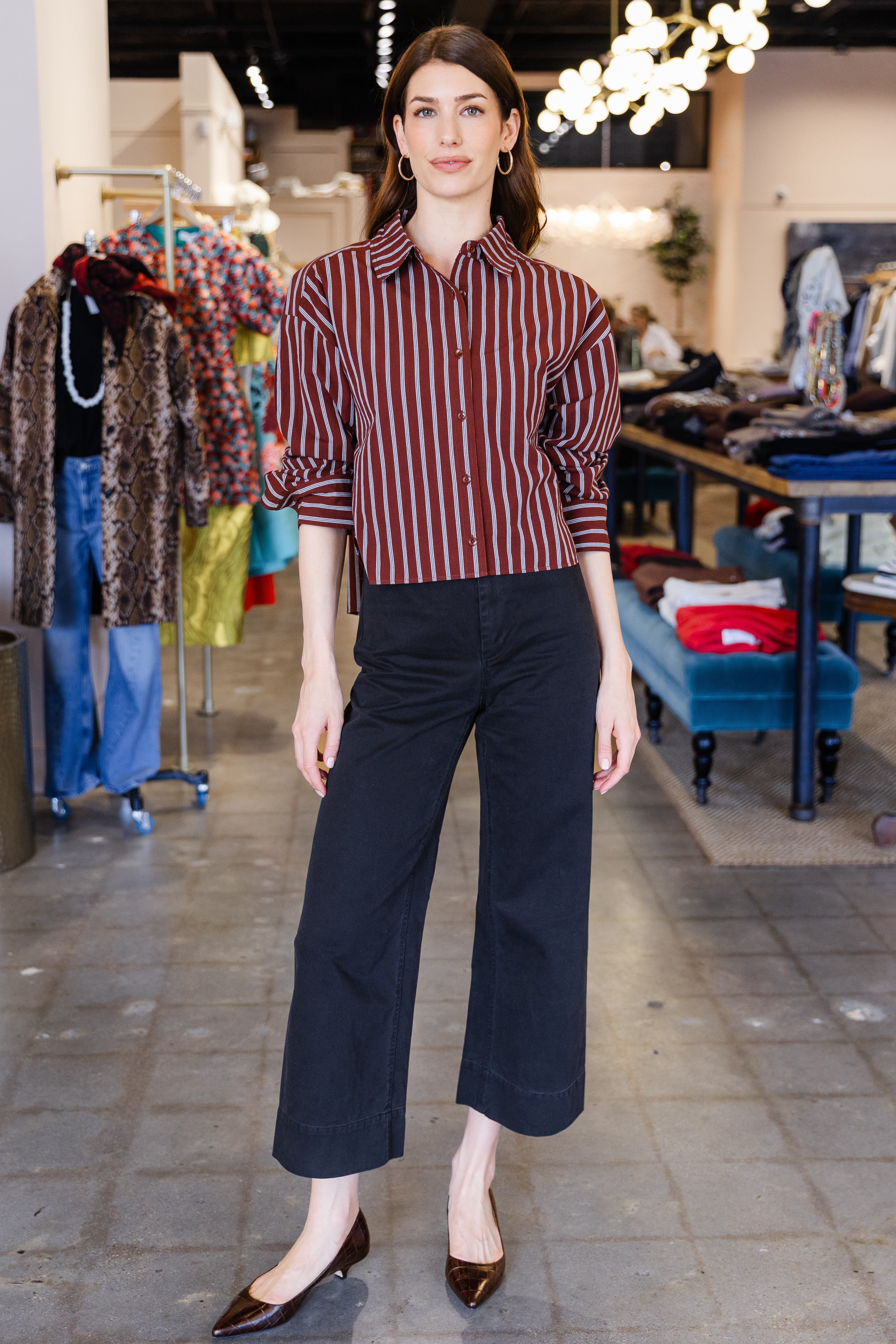 Cropped Isolde Button Down - Stripe Spice Multi