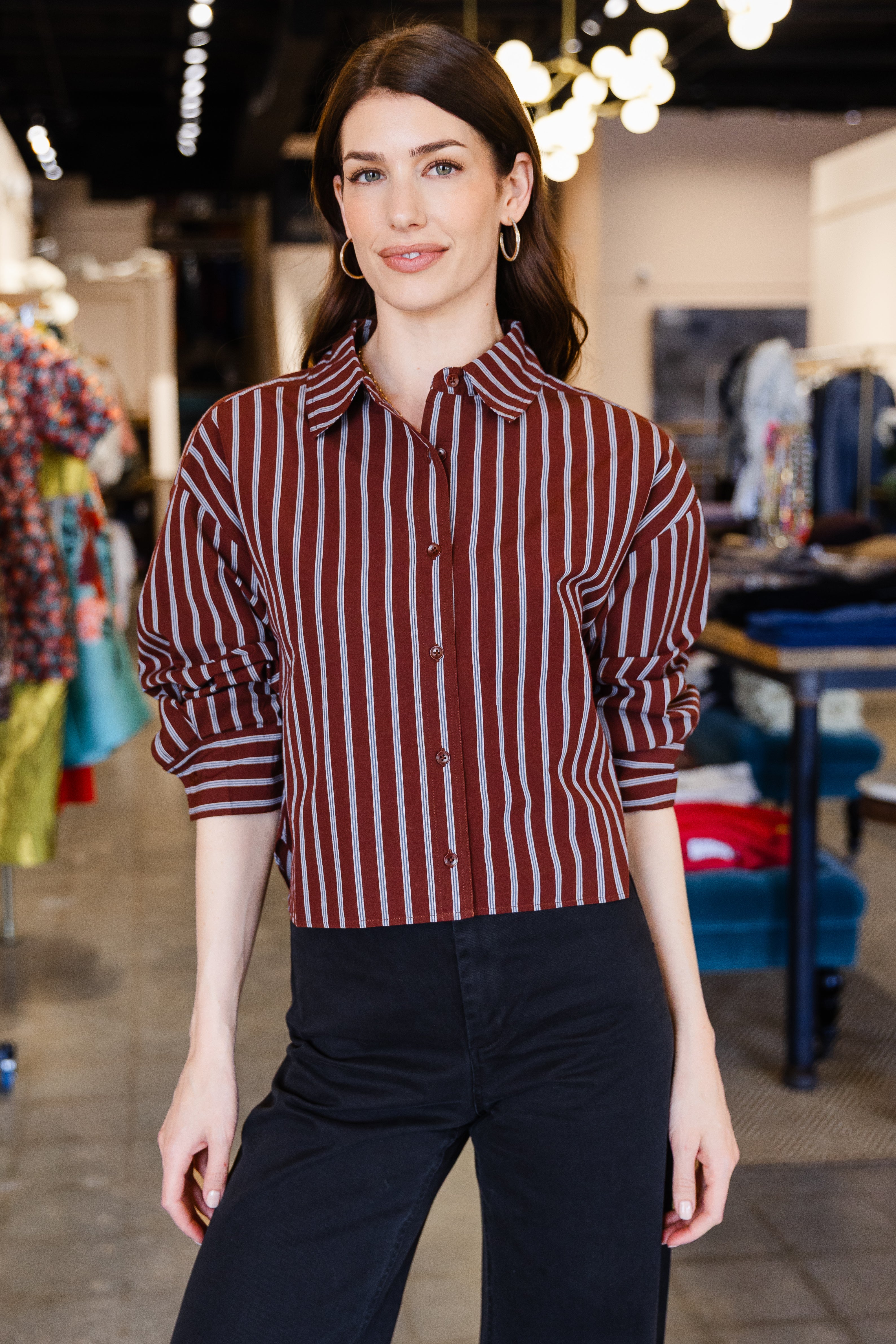Cropped Isolde Button Down - Stripe Spice Multi