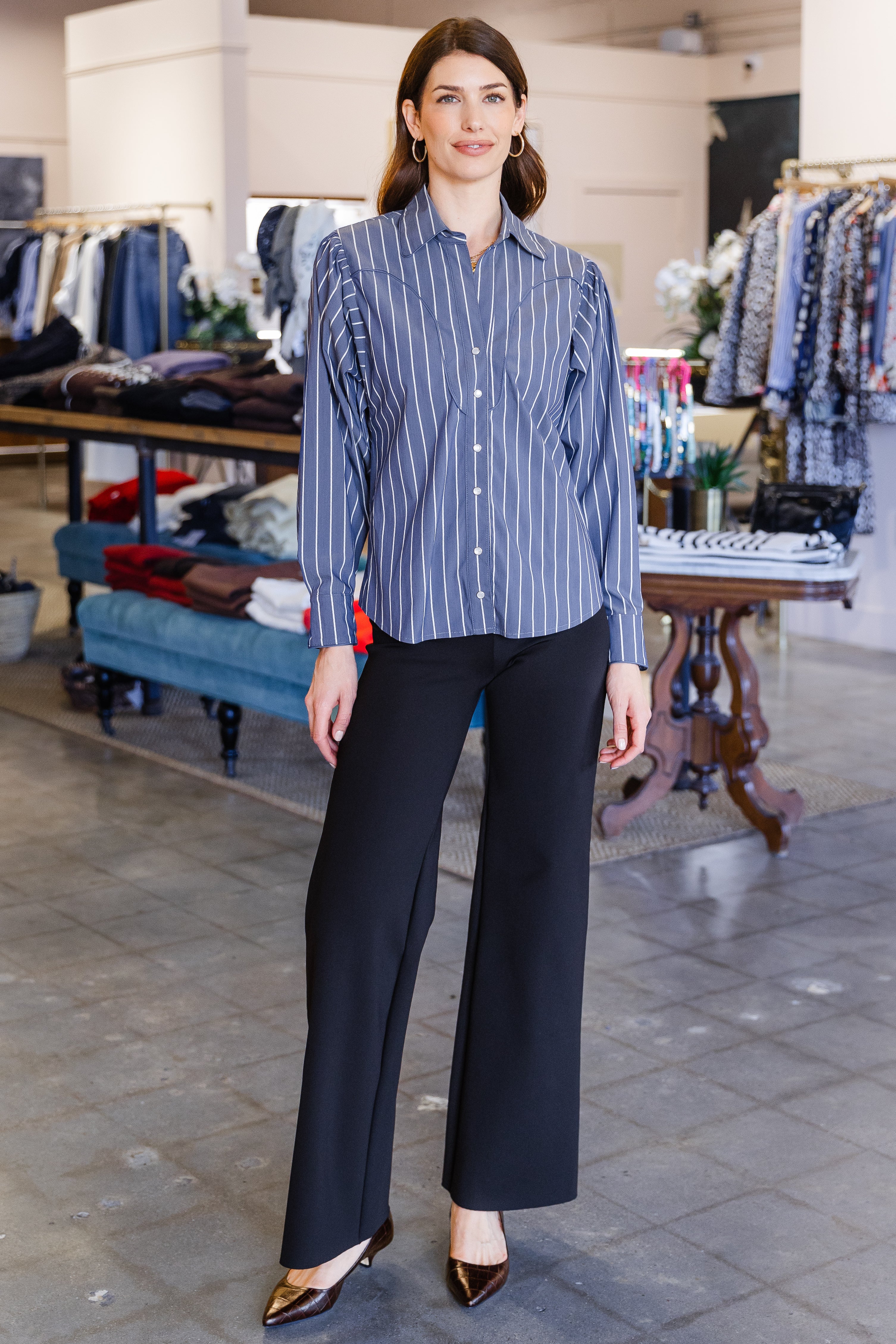Dolly Top - Sparkle Blue Stripe