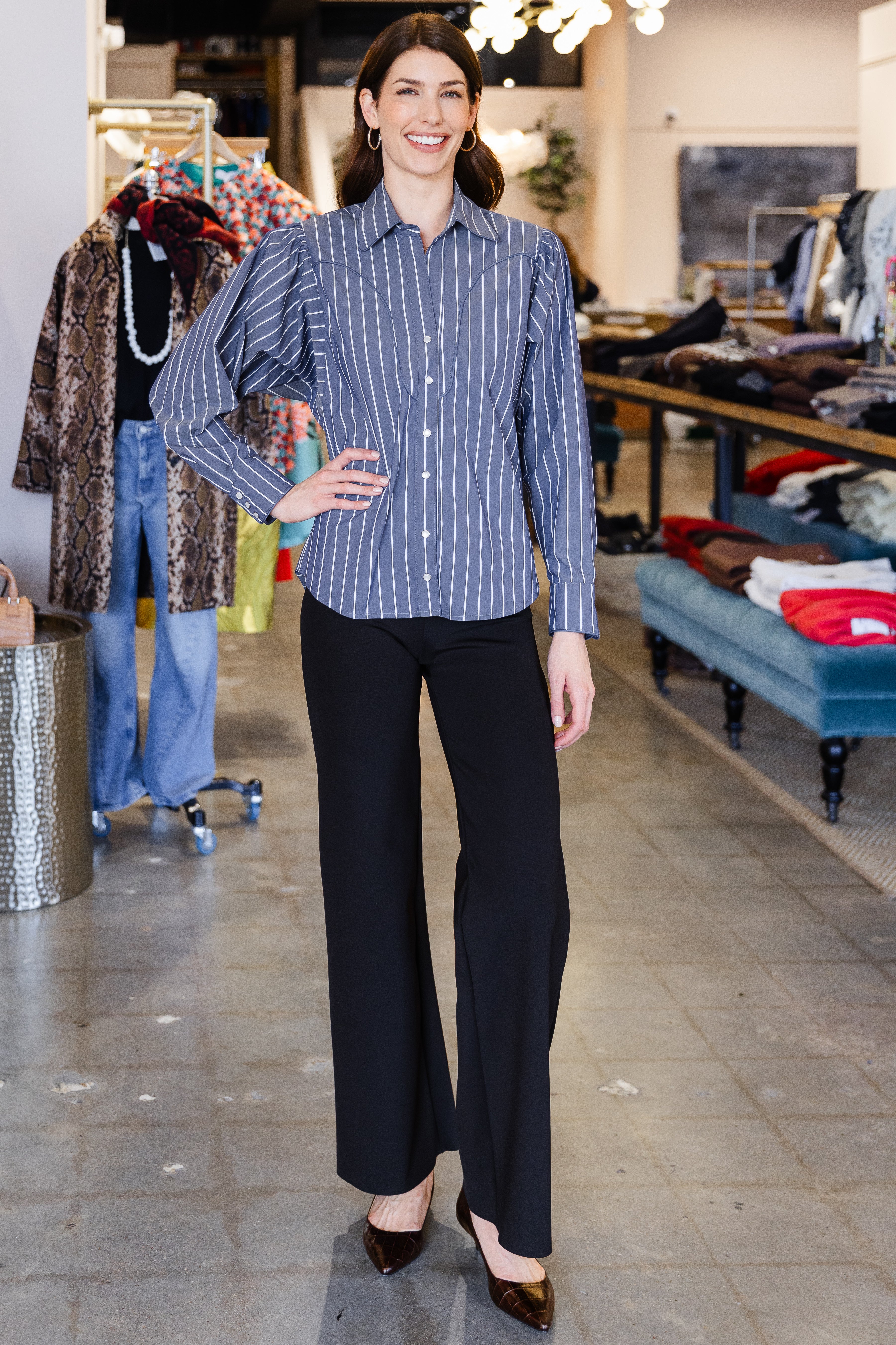 Dolly Top - Sparkle Blue Stripe