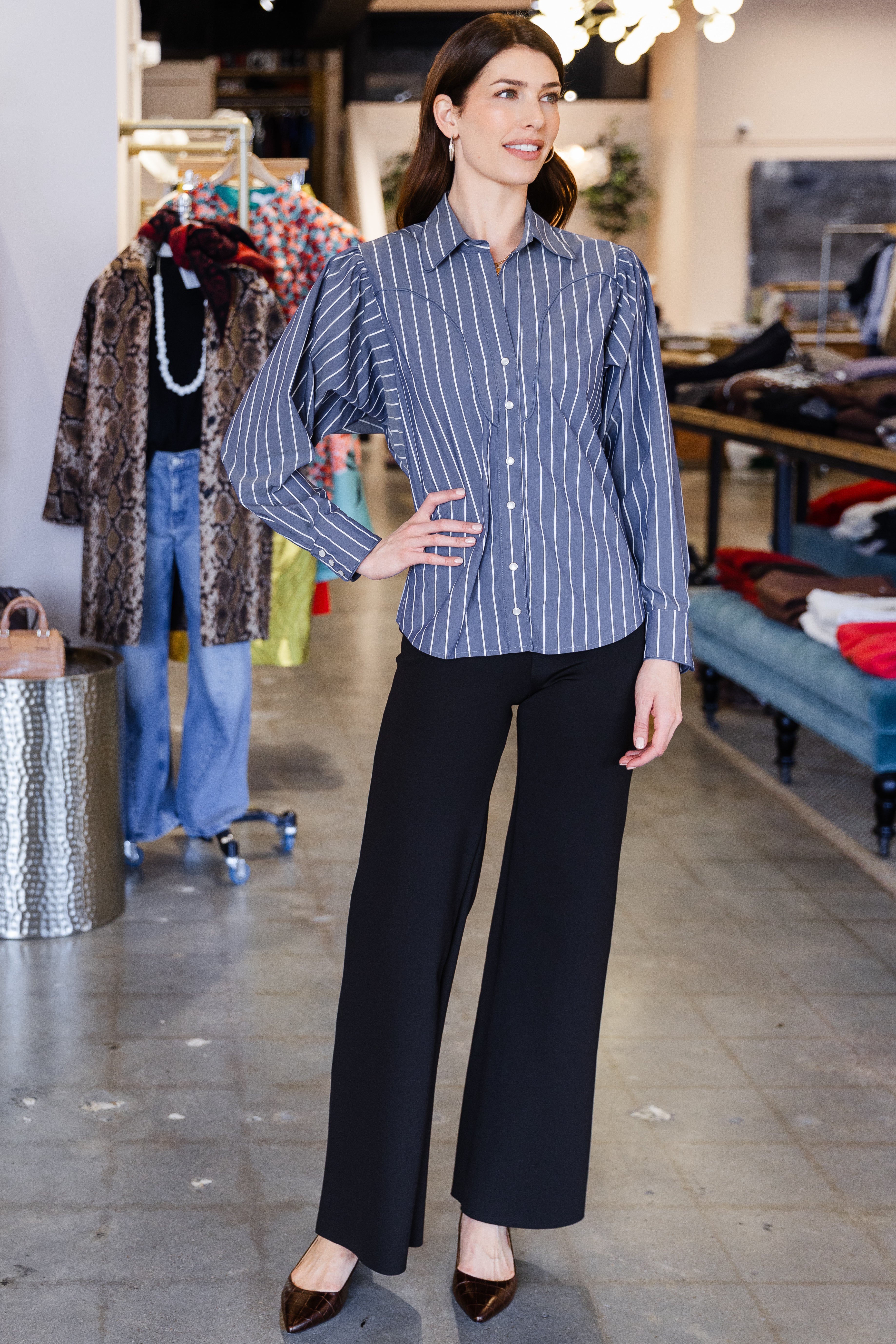 Dolly Top - Sparkle Blue Stripe