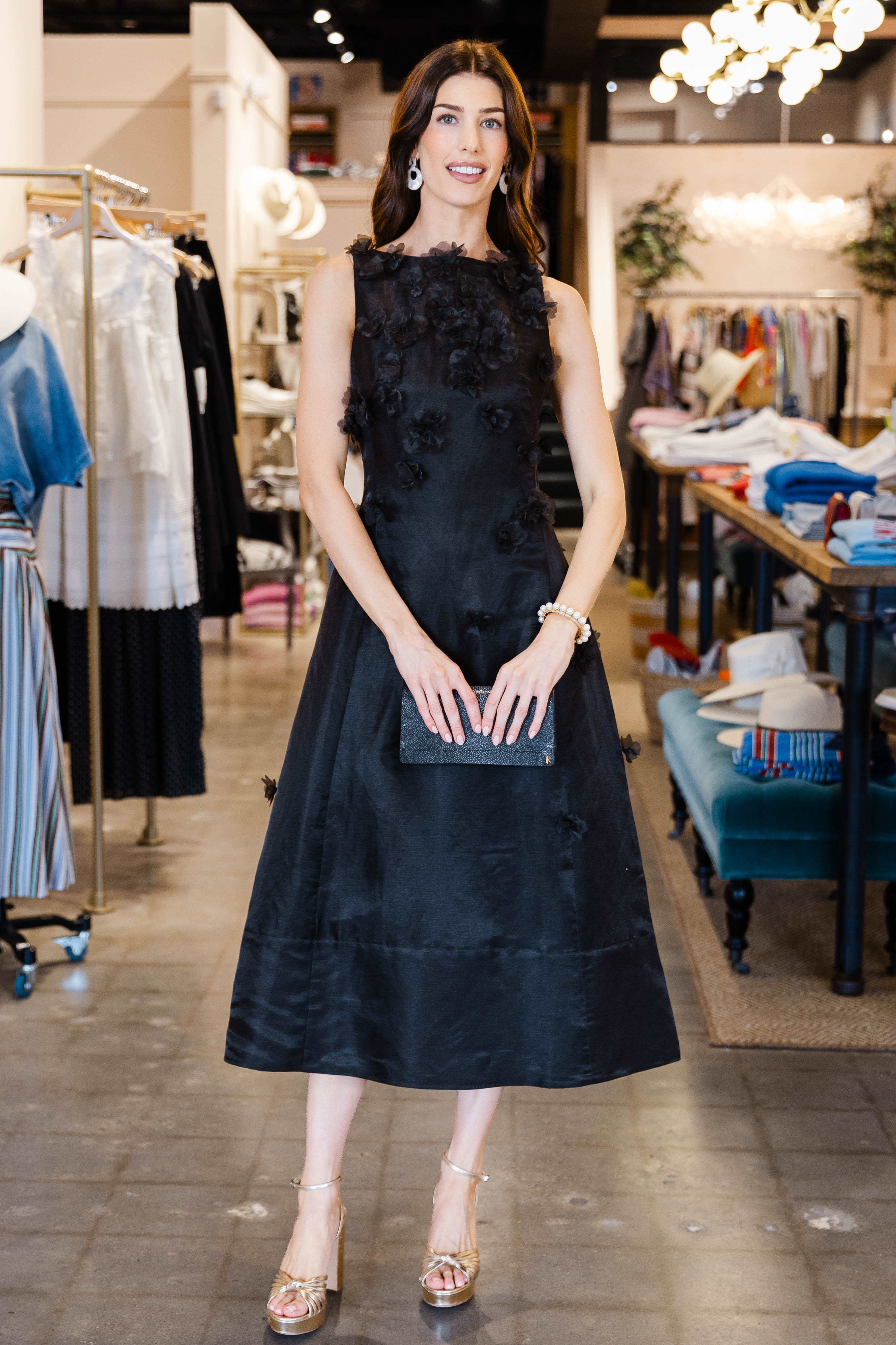 Cleo Petal Sleeveless Midi Dress- Ebony