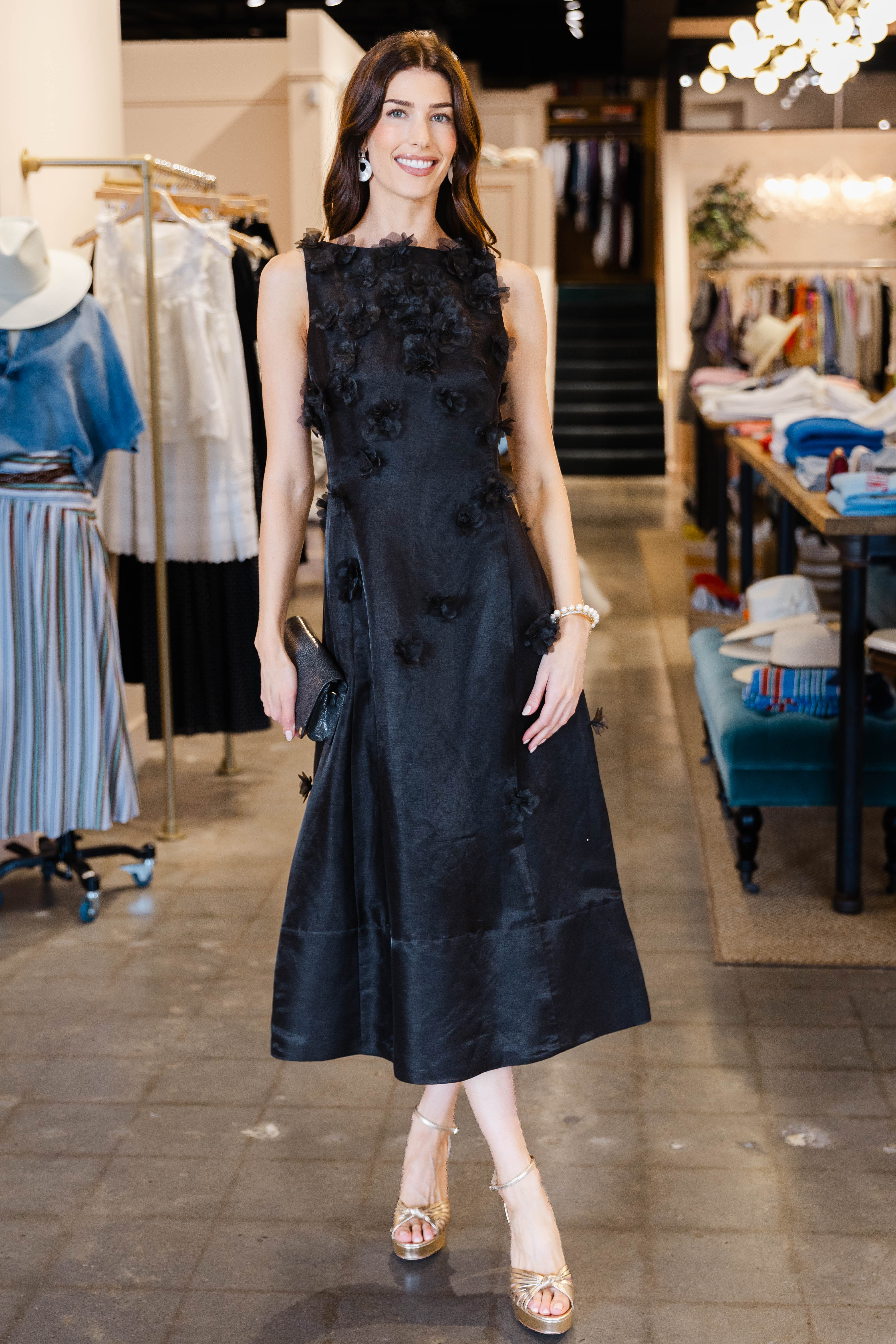 Cleo Petal Sleeveless Midi Dress- Ebony