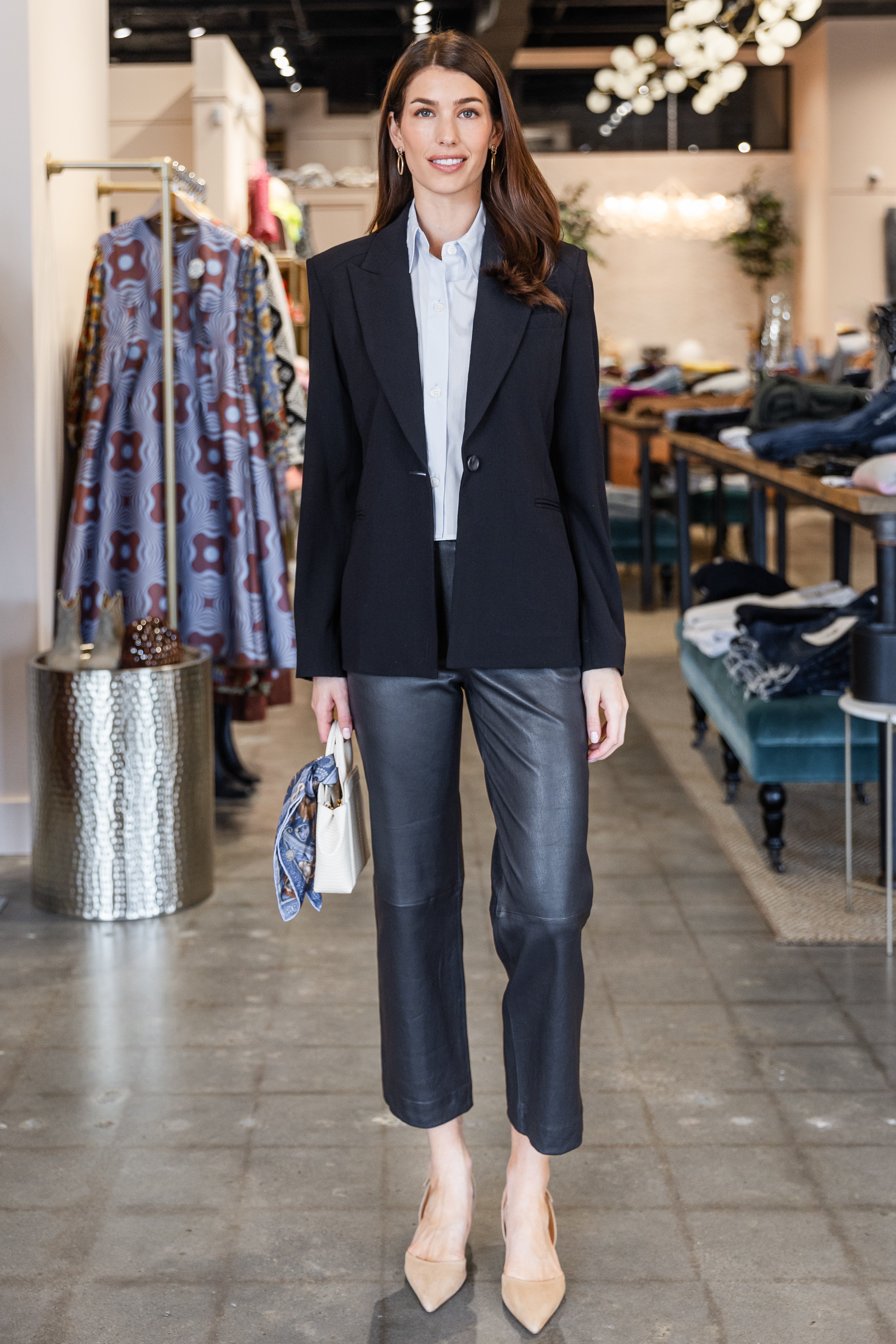 Cropped Baggy Lowrise Trousers - Navy