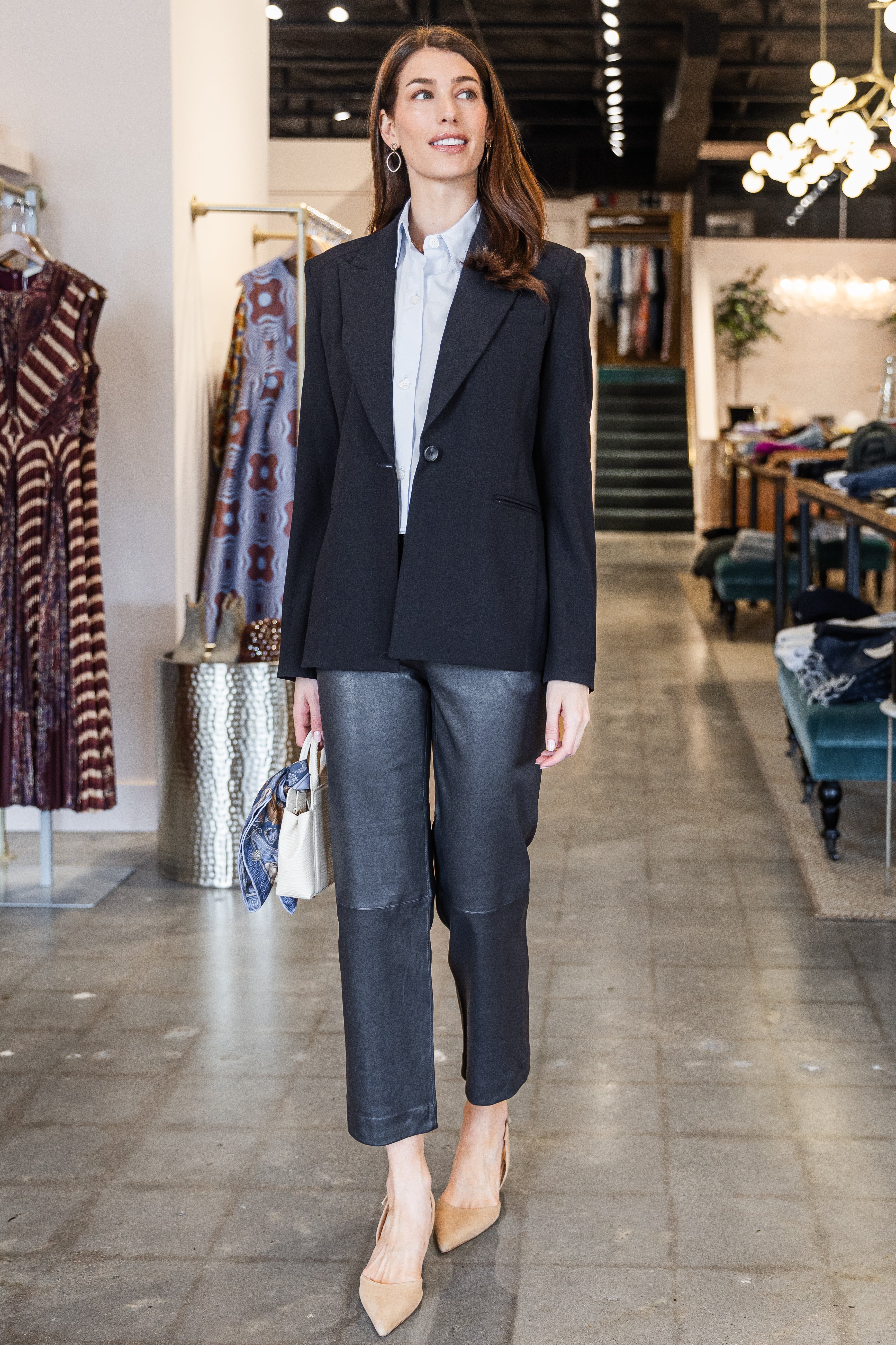 Cropped Baggy Lowrise Trousers - Navy