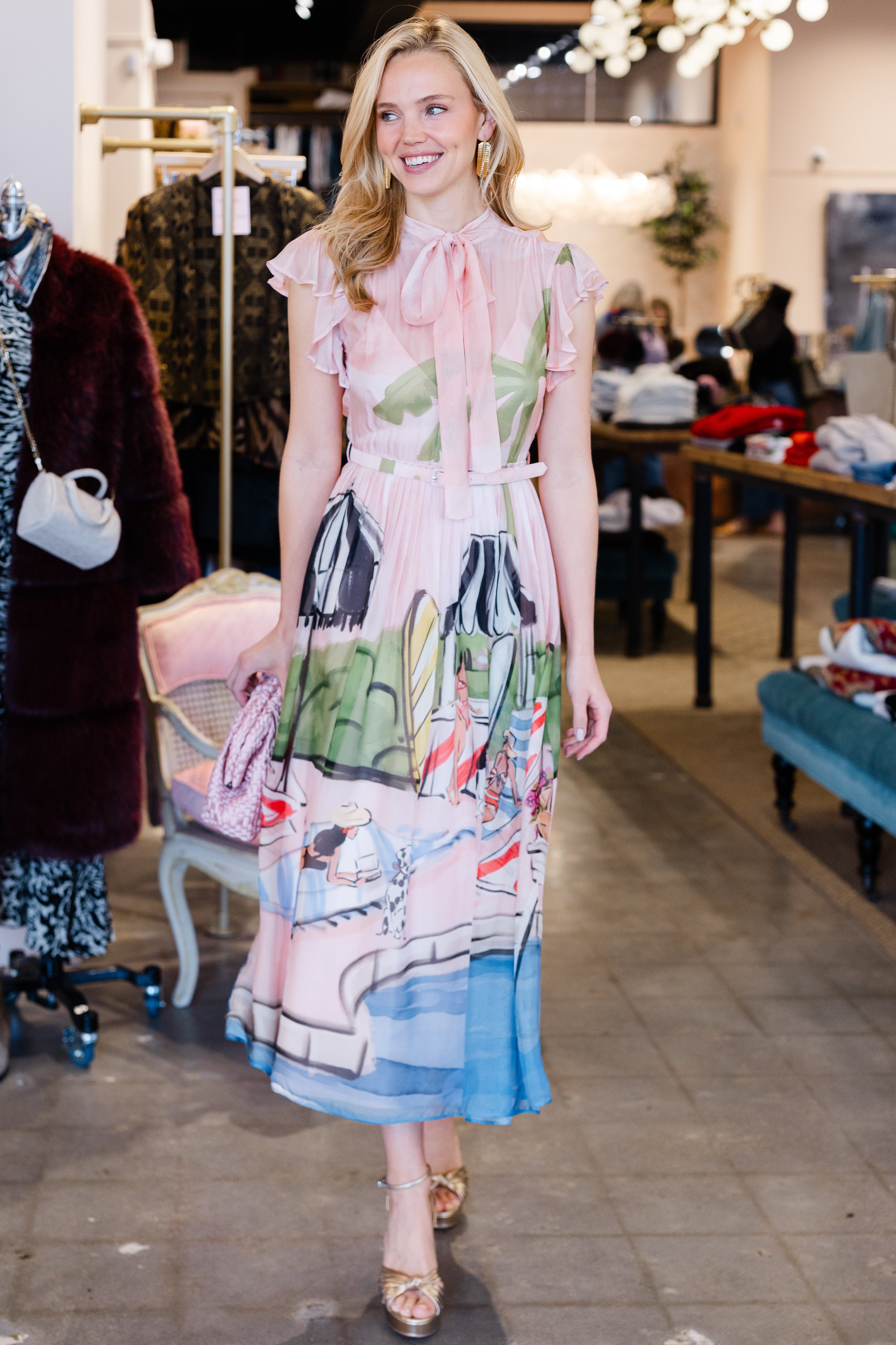 Grace Flutter Sleeve Midi Dress - Riviera Print