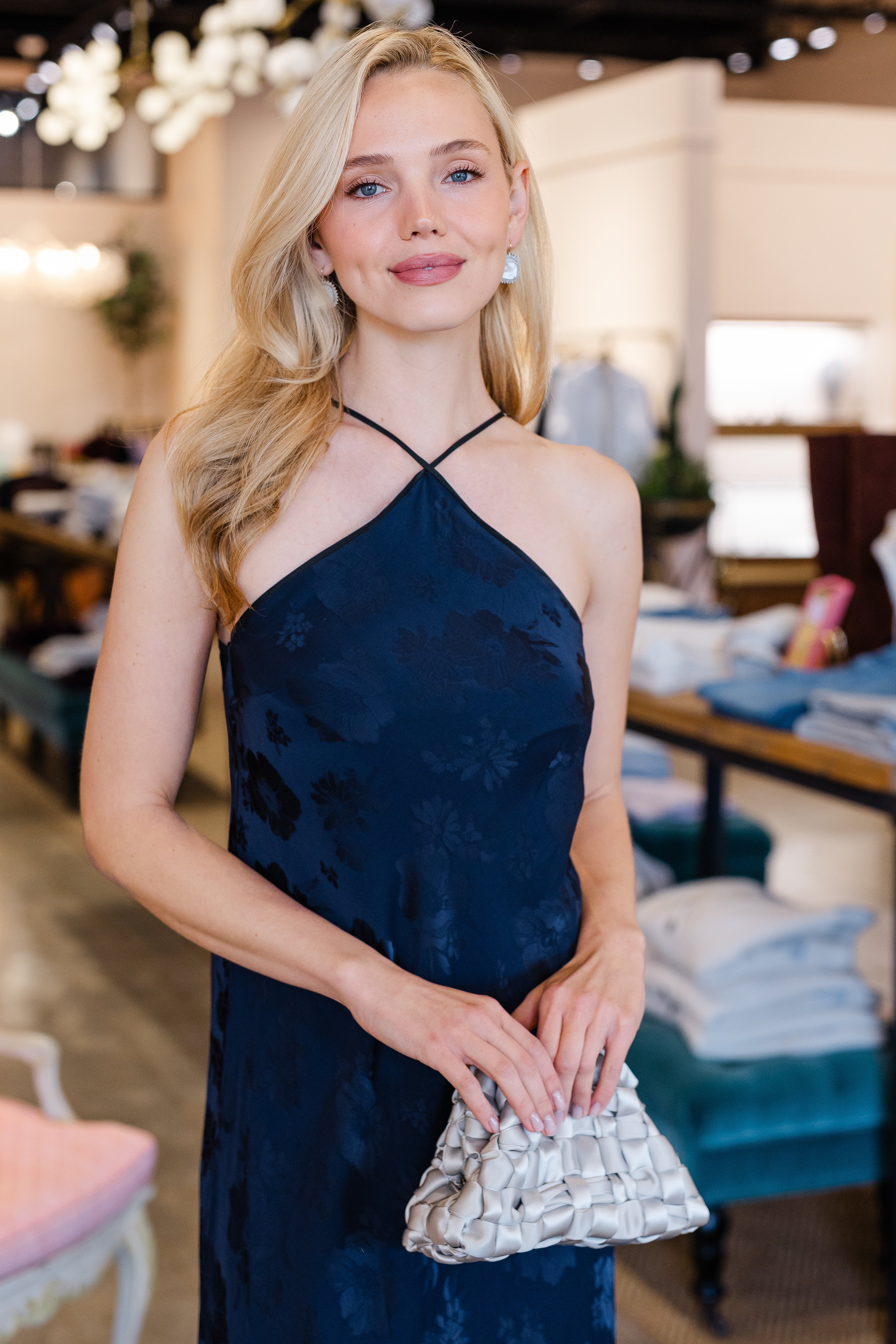 Fluid Bouquet Jacquard Bias Dress with Cape - Notte