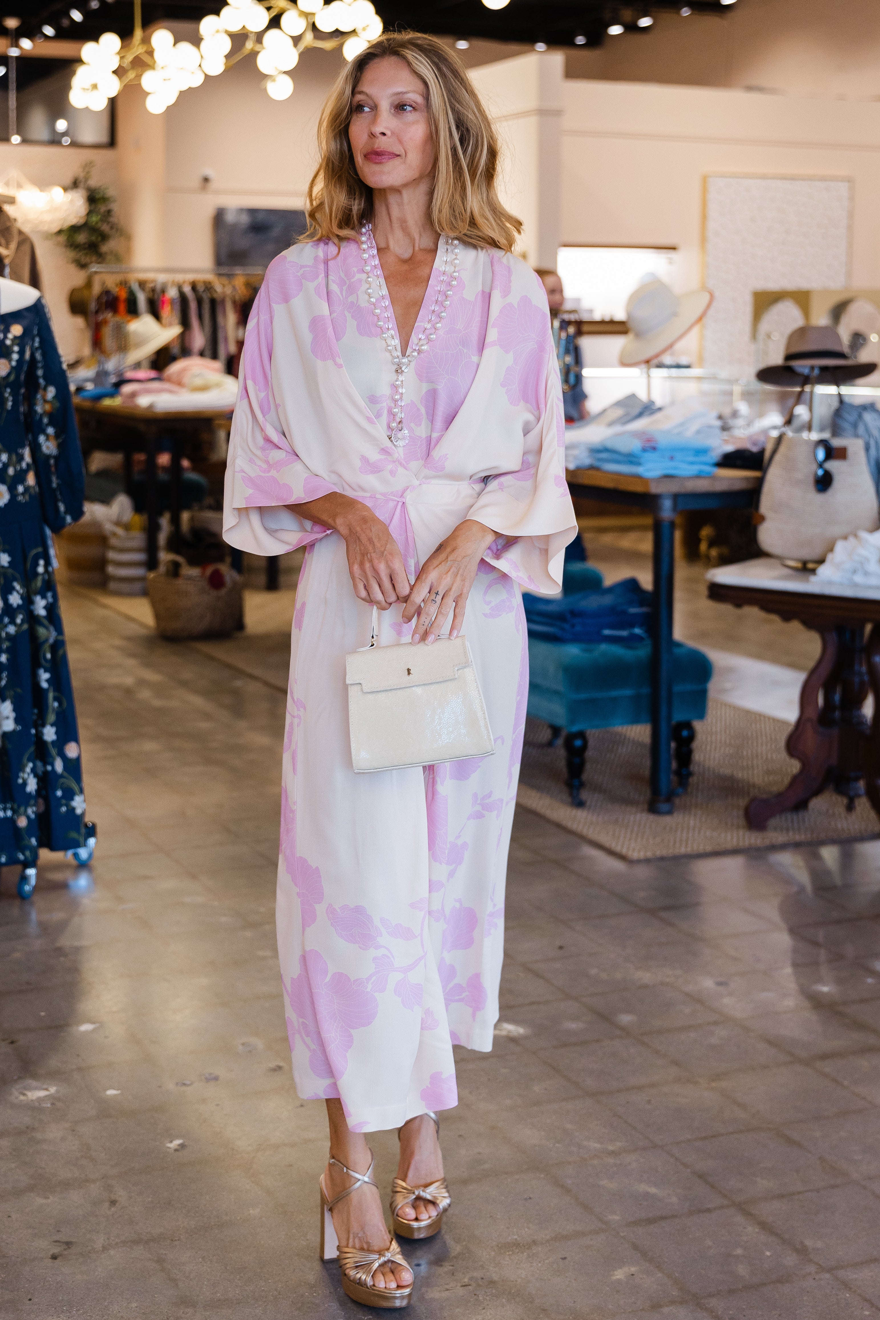 Lotta Kimono Dress - Pink Flowers